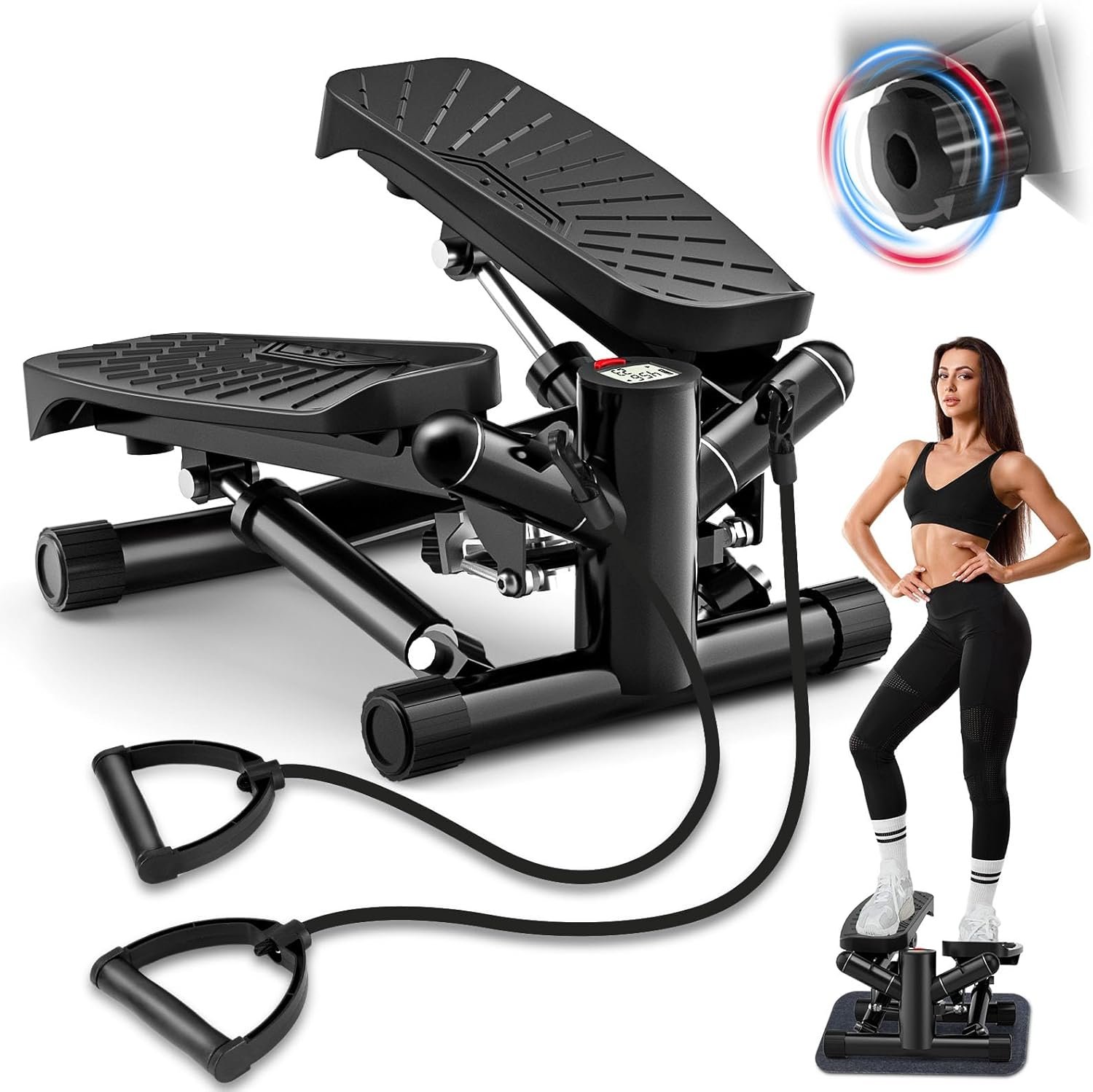 Steppers for Exercise at Home, Mini Stepper with Resistance Bands Full Body Workout Adjustable Heigh Stair Stepper for Home Twist Stepper with 350lbs Loadingt Capacity (with Mat) - Image 2