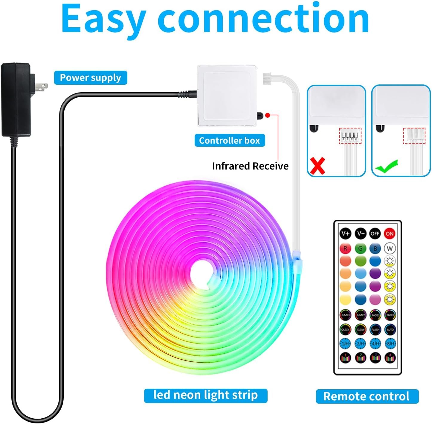 50ft RGB LED neon Rope Lights LED neon Strip Lights with Remote Control/APP Control IP65 24V Waterproof Flexible Neon LED Strip Lights,Led Lights for Bedroom Room Outdoors Decor - Image 8