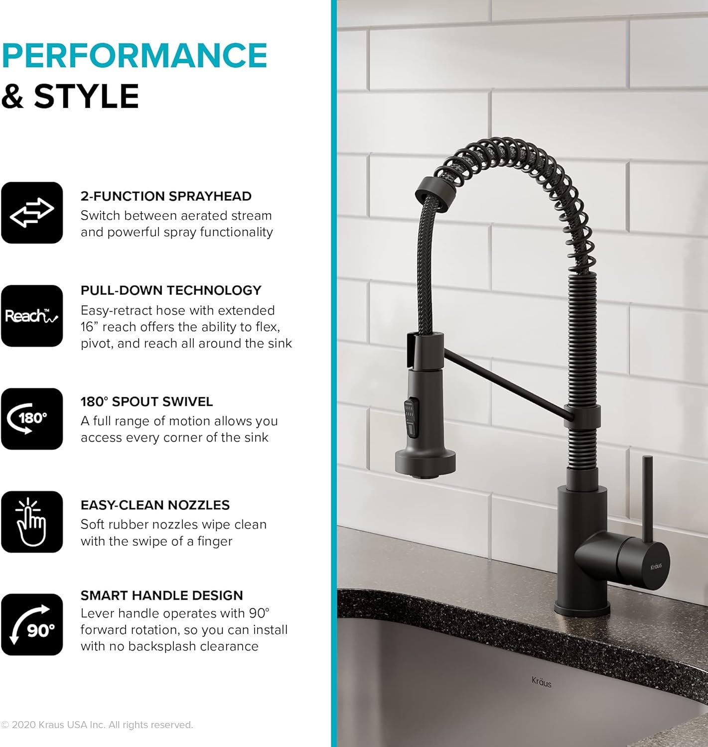 KRAUS Bolden Commercial Style 2-Function Single Handle Pull Down Kitchen Faucet in Matte Black, KPF-1610MB - Image 9