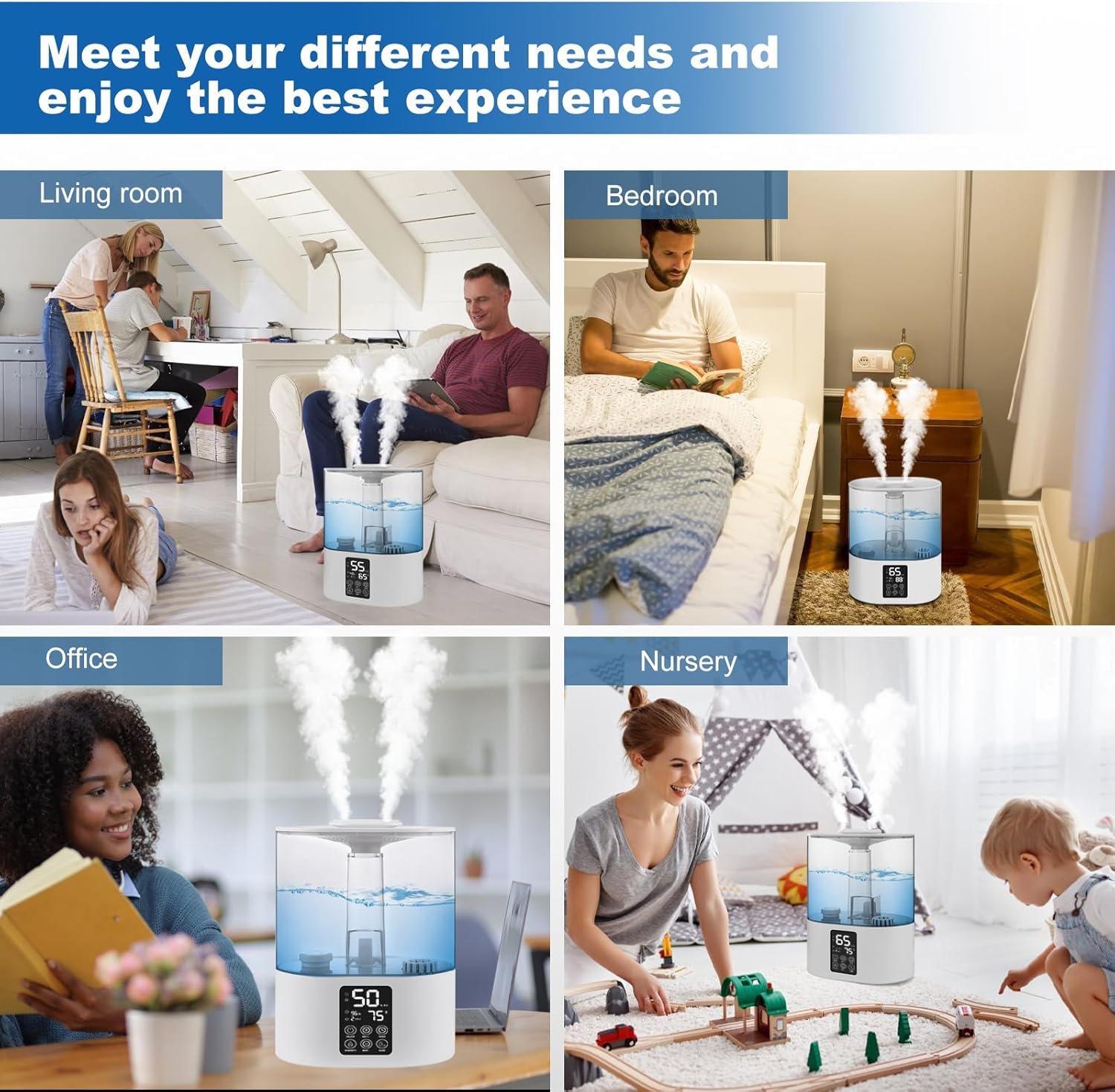 5L Humidifiers for Bedroom and Plants, Cool Humidifier for Baby and Plants Mist Top Fill Desk Humidifiers Essential Oil Diffuser, Quiet Humidifiers with Adjustable Mist,Auto Shut-Off,360°Nozzle-WT - Image 8