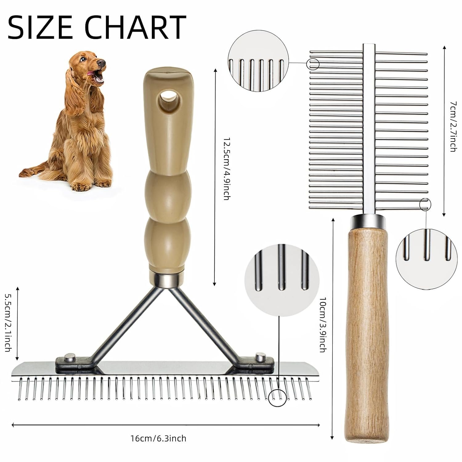 Undercoat Rake for Dogs, 3 Pack Pet Grooming Brush Set Long Tooth Rake Brush & Double-Sided Teech Comb & Stainless Steel Shedding Comb, Long Haired Pet Grooming Tool Set for Horse Large Dog Cat - Image 7
