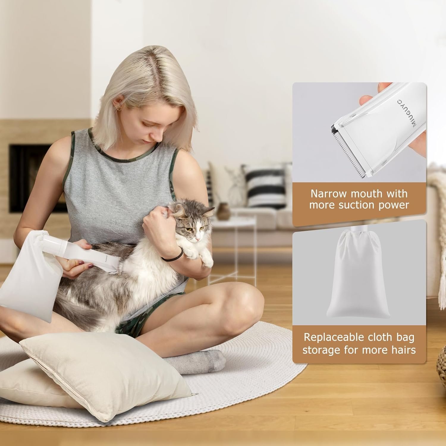 2-in-1 Dog Clipper & Dog Hair Vacuum Low Noise Rechargeable Cordless Dog Trimmer Cat Clipper with Hair Suction Professional Dog Hair Trimmer with Comb Guides Scissors Christmas Gifts - Image 7