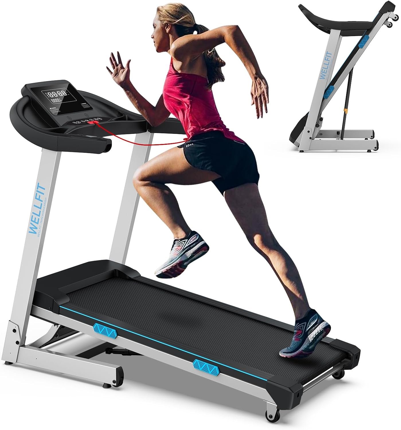 WELLFIT Home Gym Treadmills 15% Auto Incline, 3.5HP Treadmill 350lbs Capacity, Foldable Treadmill for Small Space, Voice Control, LED Console Display, Music Players, 45 * 18 Large Area, 95% Assembled - Image 2