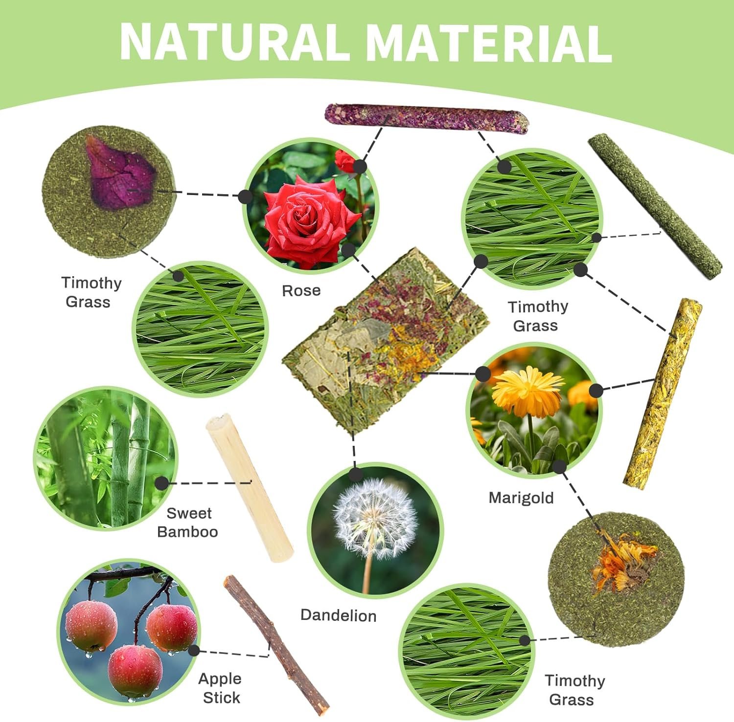 50-60 PCS Natural Rabbit Chew Toys, Rabbit Treats, Guinea Pig Chew Toys, Bunny Toys, Hamster Treats, Timothy Stick, Apple Sticks, Sweet Bamboo, for Guinea Pig, Hamster, Chinchilla, Rat, Small Animals - Image 3