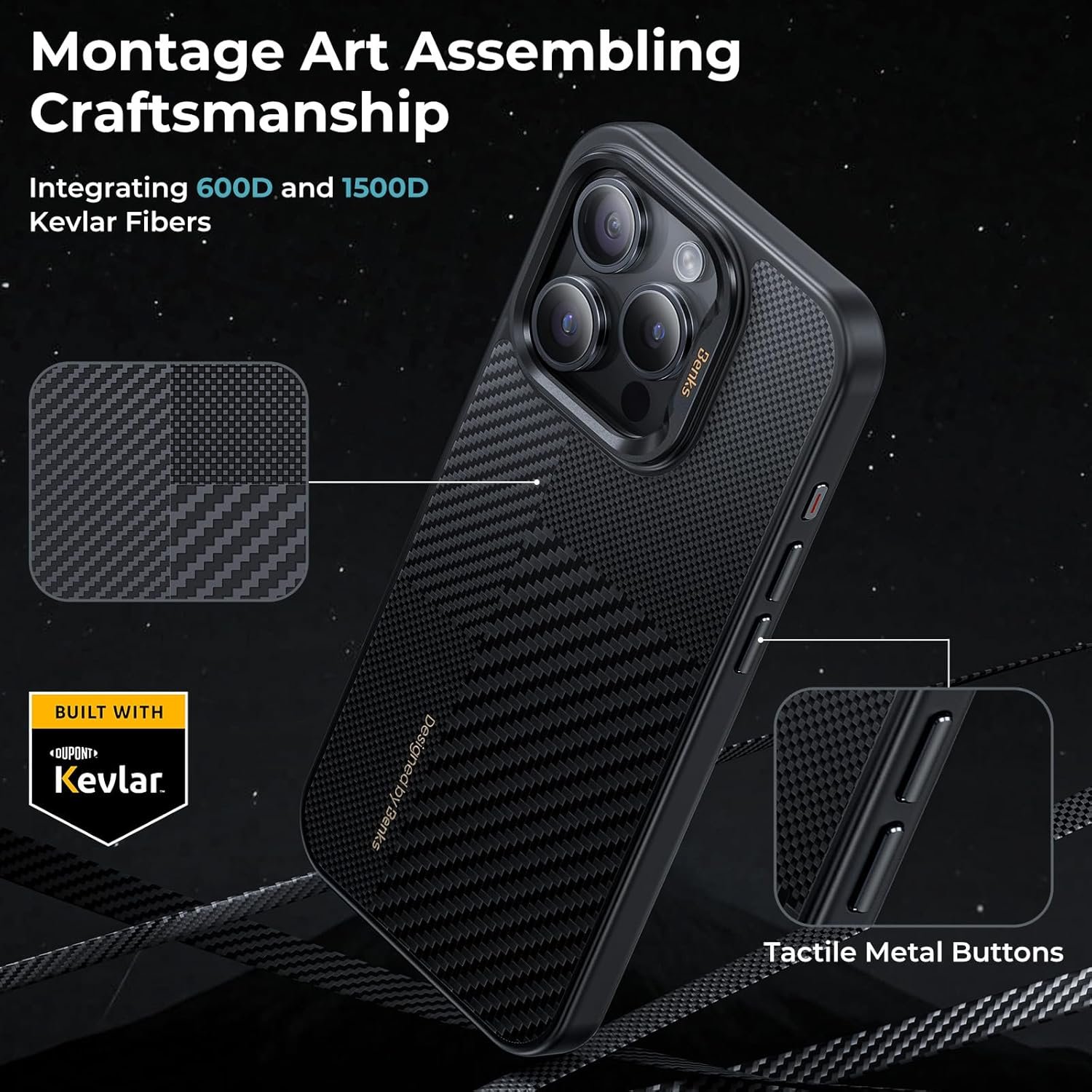 BENKS Montage Shockproof Case for iPhone 15 Pro Max 6.7'' Compatible with Magsafe, Integrated 600D and 1500D Aramid Fiber, Built with Dupont Kevlar, Minimalist Protective Cover for iPhone 15 Pro Max - Image 4