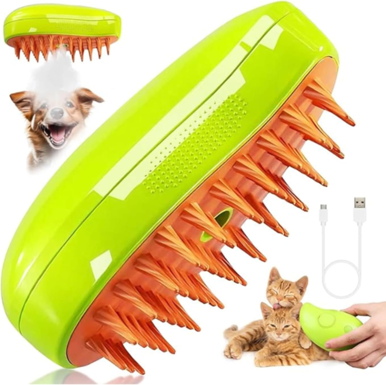 Cat Steam Brush 3 in 1, Silicone Massage Grooming & Pet Hair Remover, Spritz Defur Comb for Cats Dogs, Steamy Brush, Misting Pets Grooming Comb, Pet Hair Brushes Indoor Steamer by ALQMIA (Green) - Image 7