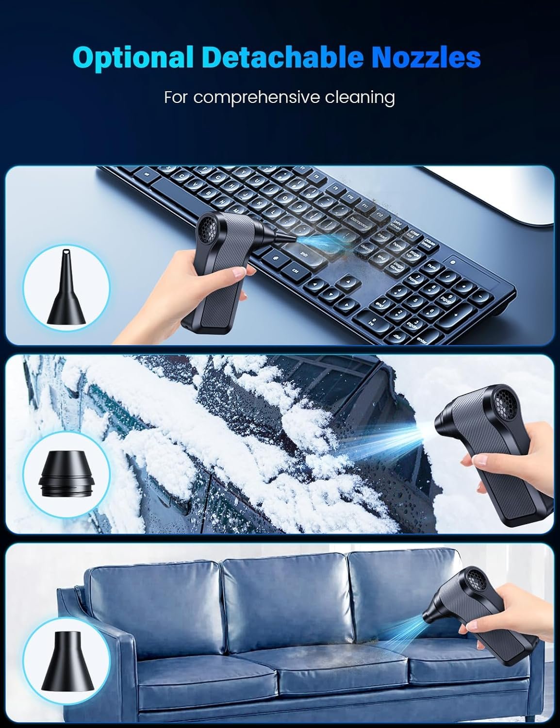 Solareye Compressed Air Duster-3-Gear Adjustable Electric Air Duster, Rechargeable Cordless Air Blower with Brushless Motor, Powerful Air Duster for Keyboard, PC, Air Bed and Home Cleaning - Image 6