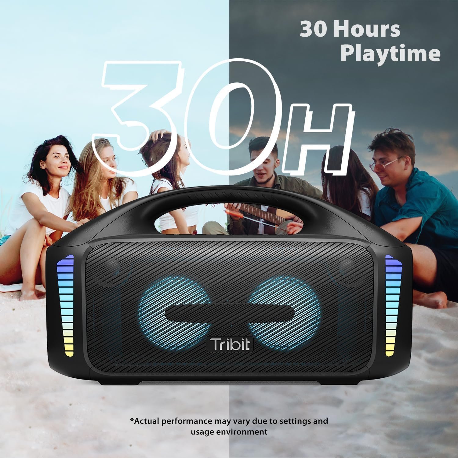 Tribit StormBox Blast Portable Speaker: 90W Loud Stereo Sound with XBass, IPX7 Waterproof Bluetooth Speaker with LED Light, PowerBank, Bluetooth 5.3&TWS, Custom EQ, 30H Playtime for Outdoor - Image 4
