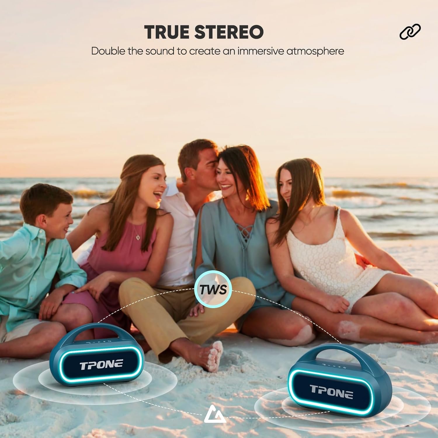 Bluetooth Speaker,IPX7 Waterproof Portable Wireless Speaker with 30W(Peak) Loud Stereo Sound ,100ft Range,Multi-Colors Rhythm Lights, TWS Pairing, BT5.3,for Home/Party/outdoor/Beach, (Indigo Blue) - Image 6