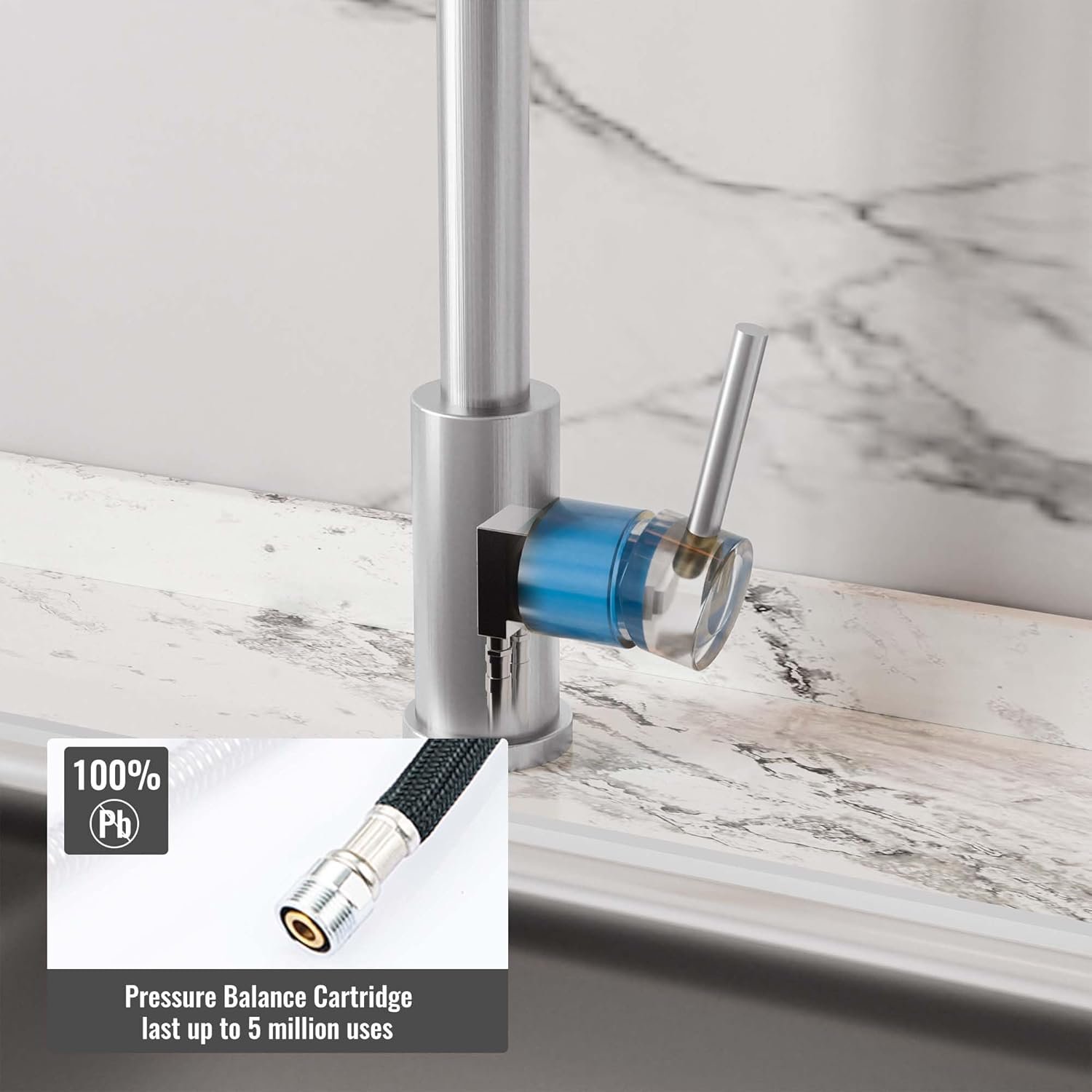 TRE Home Kitchen Faucets, Kitchen Faucet with Pull Down Sprayer, Kitchen Sink Faucet, RV Faucets Kitchen, Utility Sink Faucet with Sprayer, Laundry Sink Faucet (Brushed Nickel) - Image 7