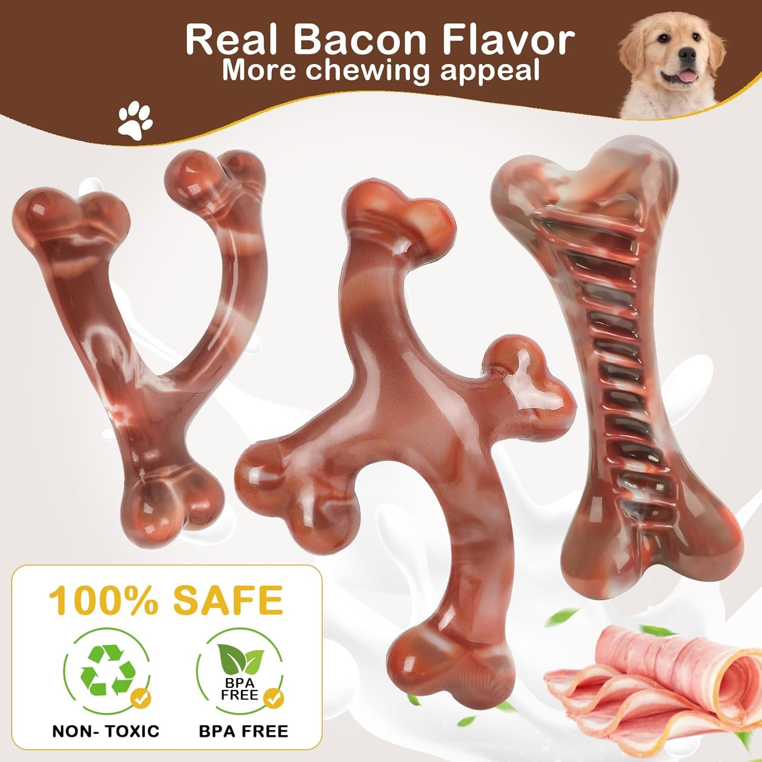 NOUGAT Dog Toys for Aggressive Chewers 3 Pack Indestructible Dog Toy Tough Nylon Bacon Flavor Dog Chew Toys for Large Medium Small Breed - Image 5