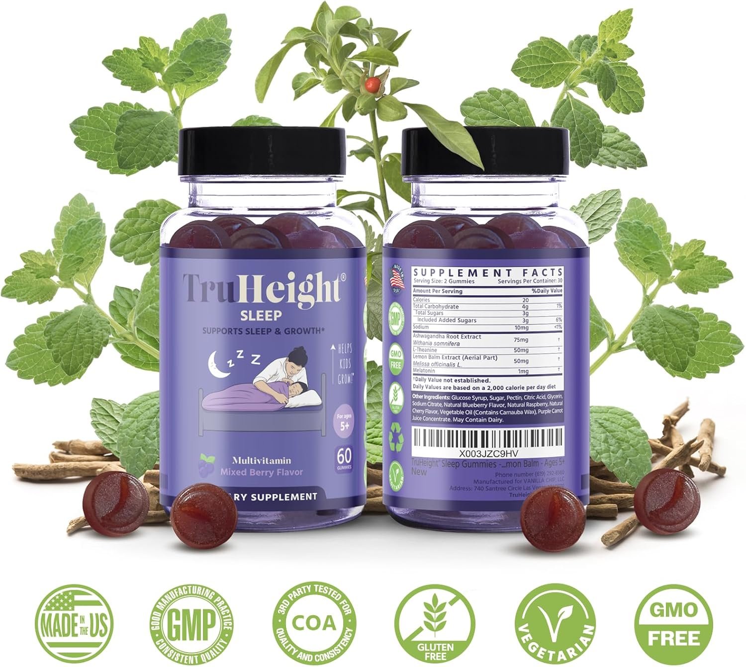 TruHeight Sleep Gummies - Kids & Teen Natural Sleep Aid for Growth & Development - Endorsed by Pediatricians - Kids Melatonin Gummy - Melatonin, Ashwagandha, L Theanine, Lemon Balm, Ages 4+ - Image 6