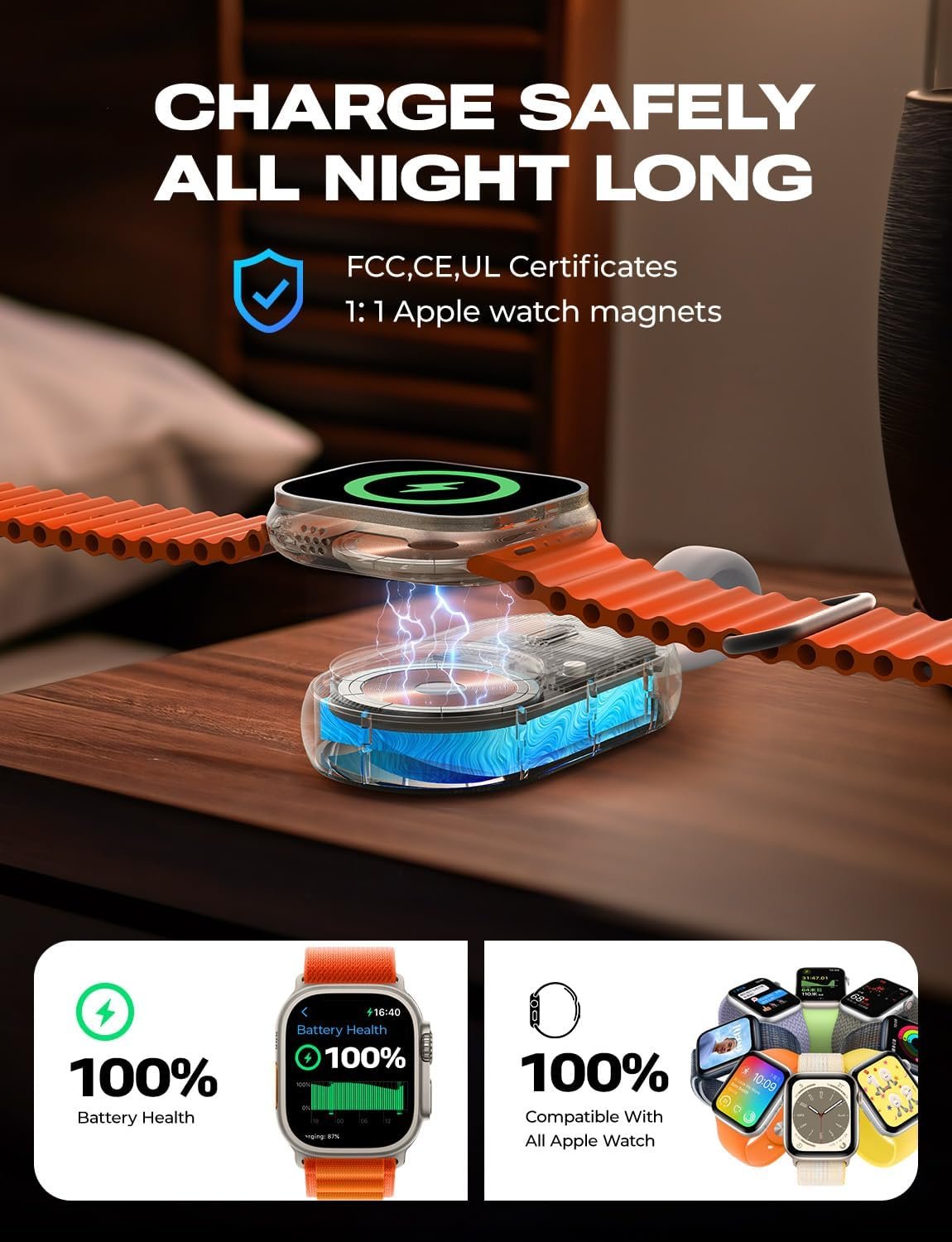 LISEN Portable Charger for Apple Watch 1200mAh Wireless Keychain Watch Charger Fast Charging for Apple Watch Power Bank for Apple Watch Charger Keychain fit Apple Watch Series 10/9/8/7/6/5/4/SE/UItra - Image 8