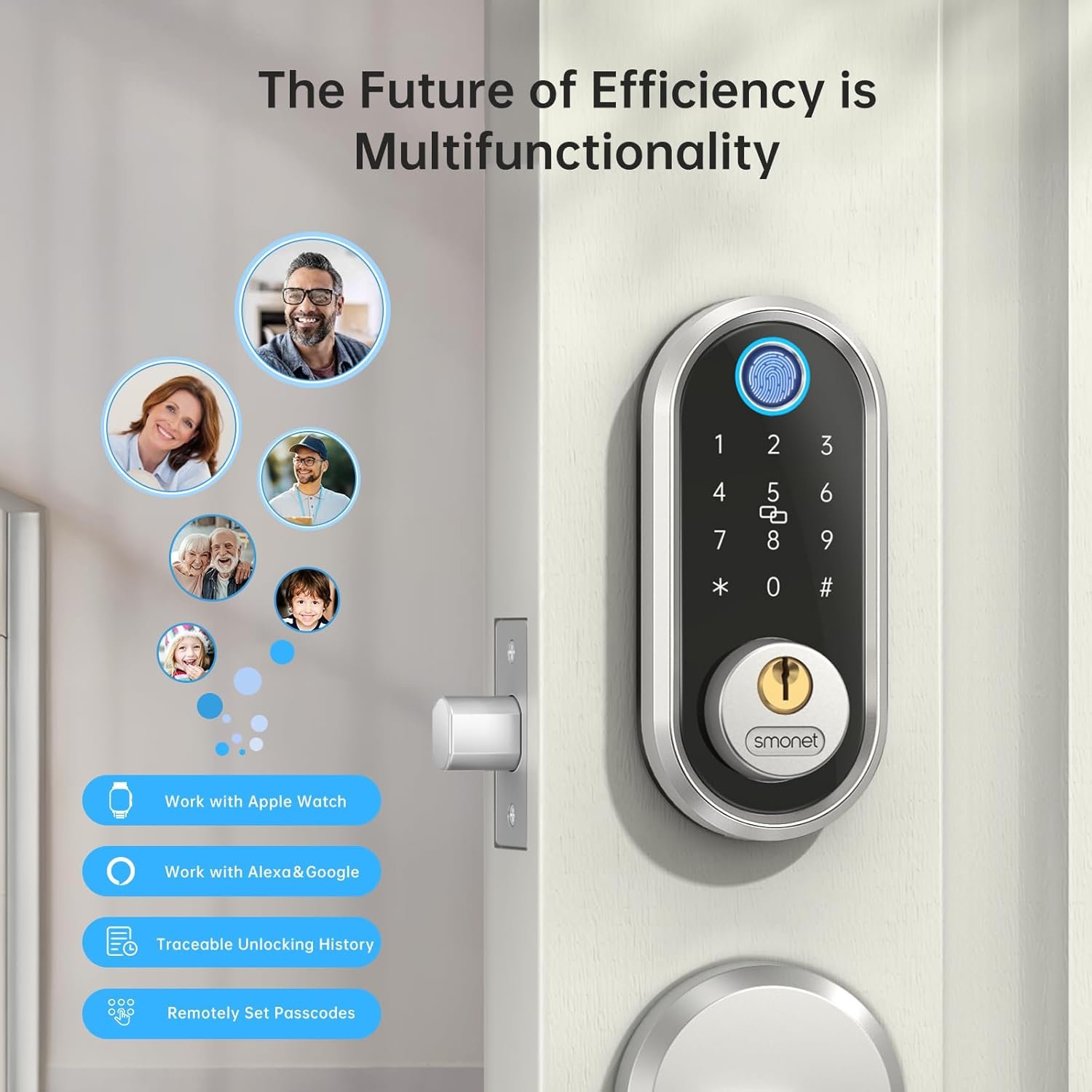 Smart Deadbolt, SMONET Fingerprint Electronic Deadbolt Door Lock with Keypad-Bluetooth Keyless Entry Keypad Smart Deadbolt App Control, Ekeys Sharing, App Monitoring Auto Lock for Homes and Hotel - Image 7