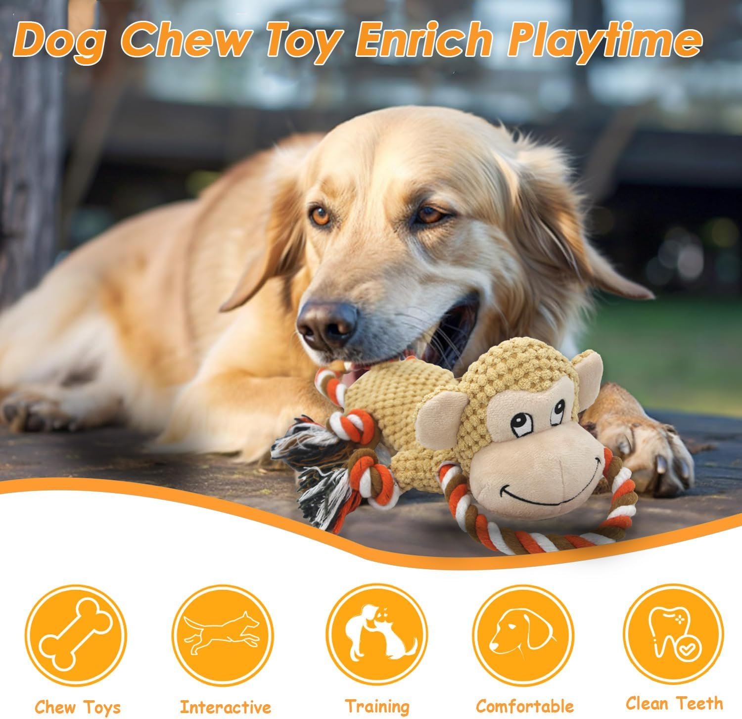 Rope Dog Toys Toys for Aggressive Chewers - Stuffed Crinkle Squeaky Dog Toys for Tug of War Plush Touch Dog Toys to Keep Them Busy Indestructible Dog Toys for Small Medium Dogs - Image 3