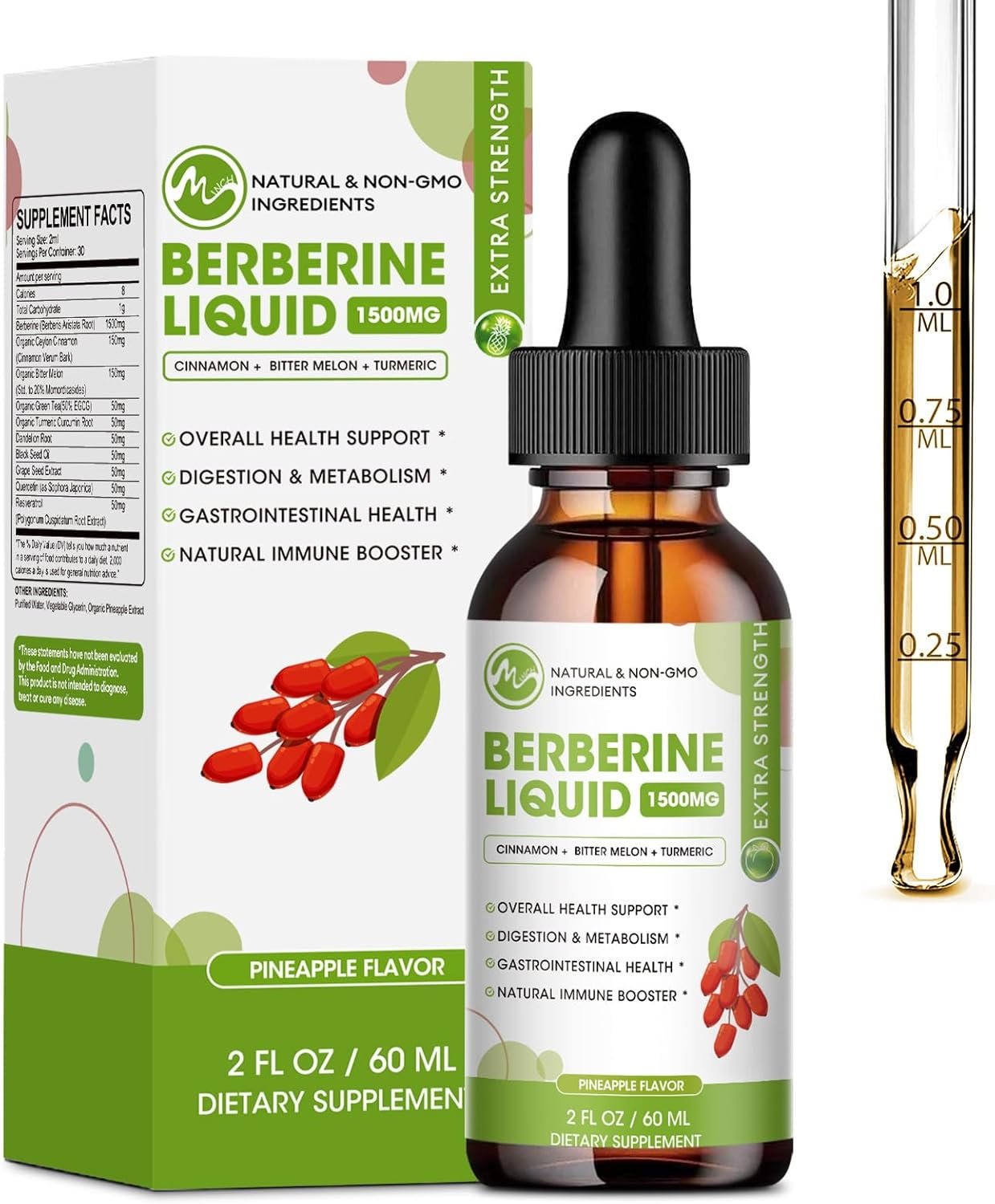 Berberine Supplement Liquid Drops, Berberine 1500mg with Ceylon Cinnamon, Turmeric, Resveratrol, Bitter Melon, & More-10X Extra Strength Vegan Supplement, Supports Immune System & Digestive System - Image 2