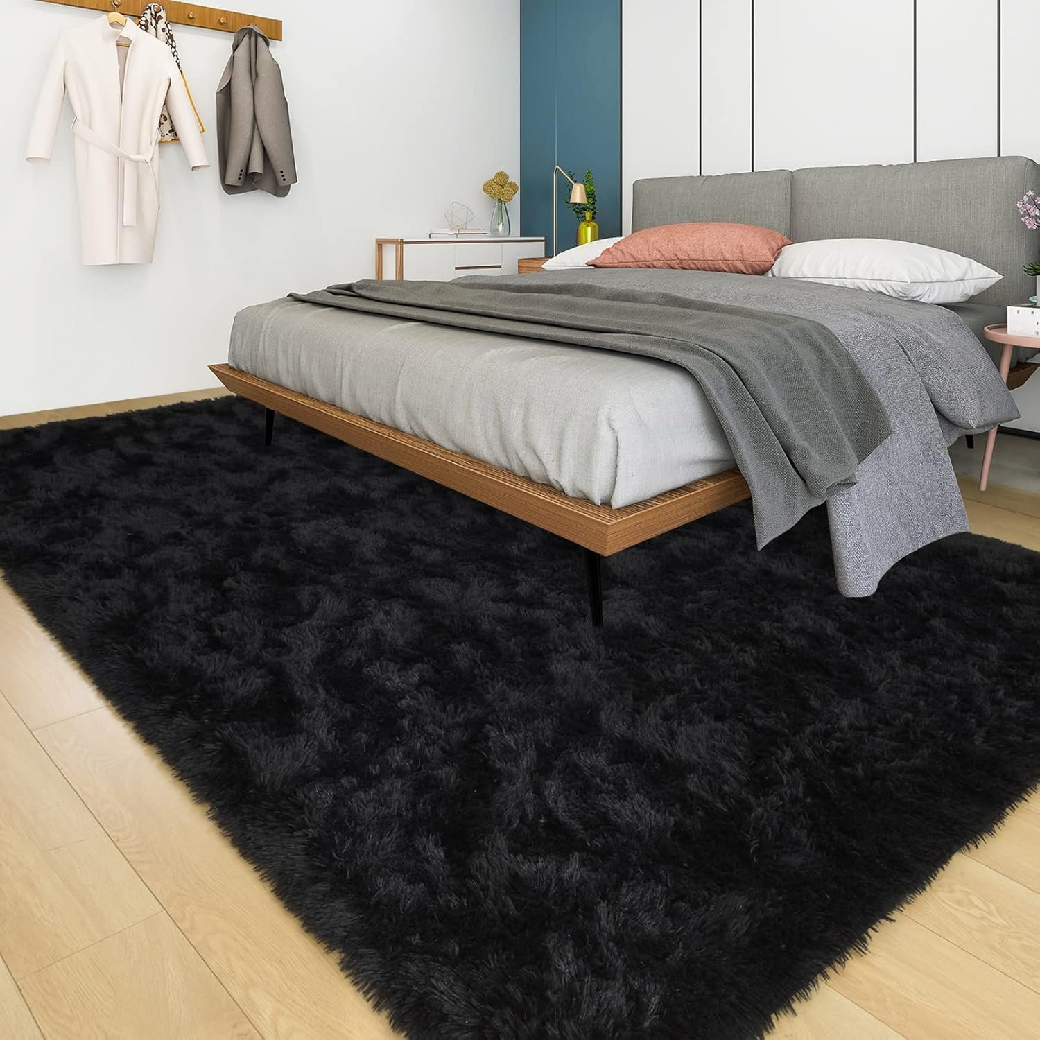 YJ.GWL Soft Area Rugs for Bedroom Living Room Plush Fluffy Rug 4x6 Feet, Black Shag Rug Carpet Non Shedding for Nursery Playroom Dorm, Indoor Modern Fuzzy Rug for Kids Girls Room Home Decor - Image 8