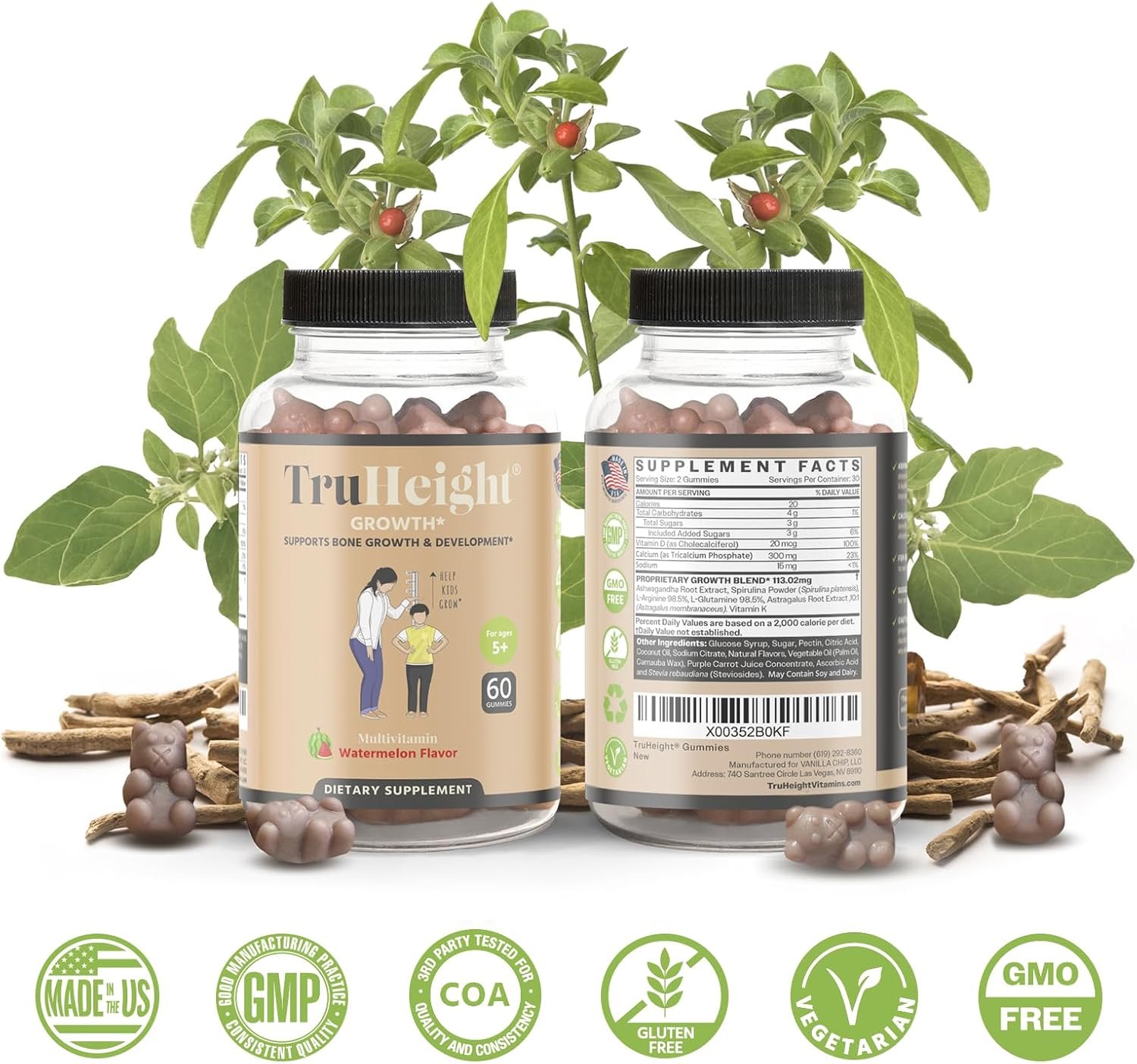 TruHeight Growth Gummies (Watermelon) Natural Growth & Development Supplement for Kids & Teens - Endorsed by Pediatricians - Vitamin D, K, Calcium & Ashwaganda, Bone Strength - Kids Vitamins, Ages 5+ - Image 6