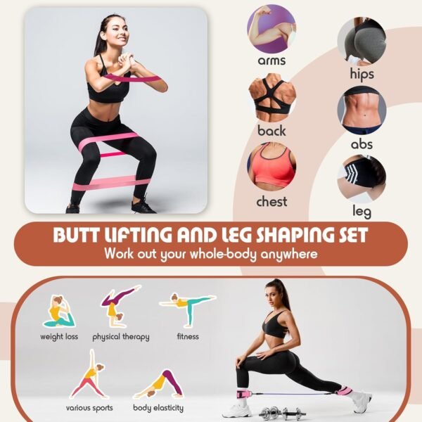 10 Pcs Resistance Loop Exercise Bands and Ankle Resistance Bands with Cuffs Set, Elastic Exercise Bands Glutes Workout Equipment for Women Home Fitness, Stretching, Strength Training - Image 5