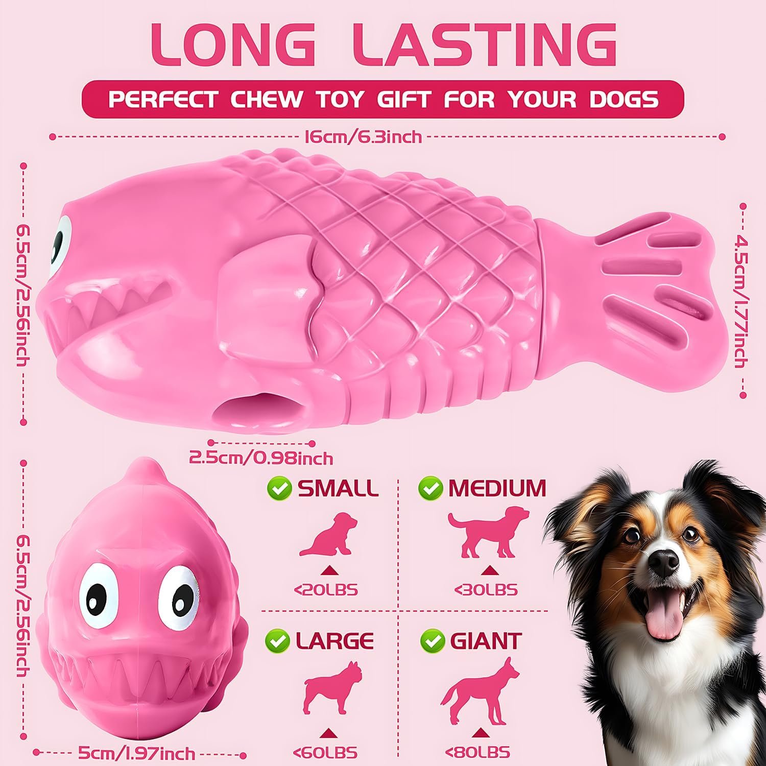 Squeaky Dog Toys for Aggressive Chewers, Treat Dispensing Dog Toys, Tough Indestructible Dog Chew Toys for Large Medium Breed, Interactive Durable Nylon Bone Dog Toys to Keep Them Busy(Pink) - Image 8