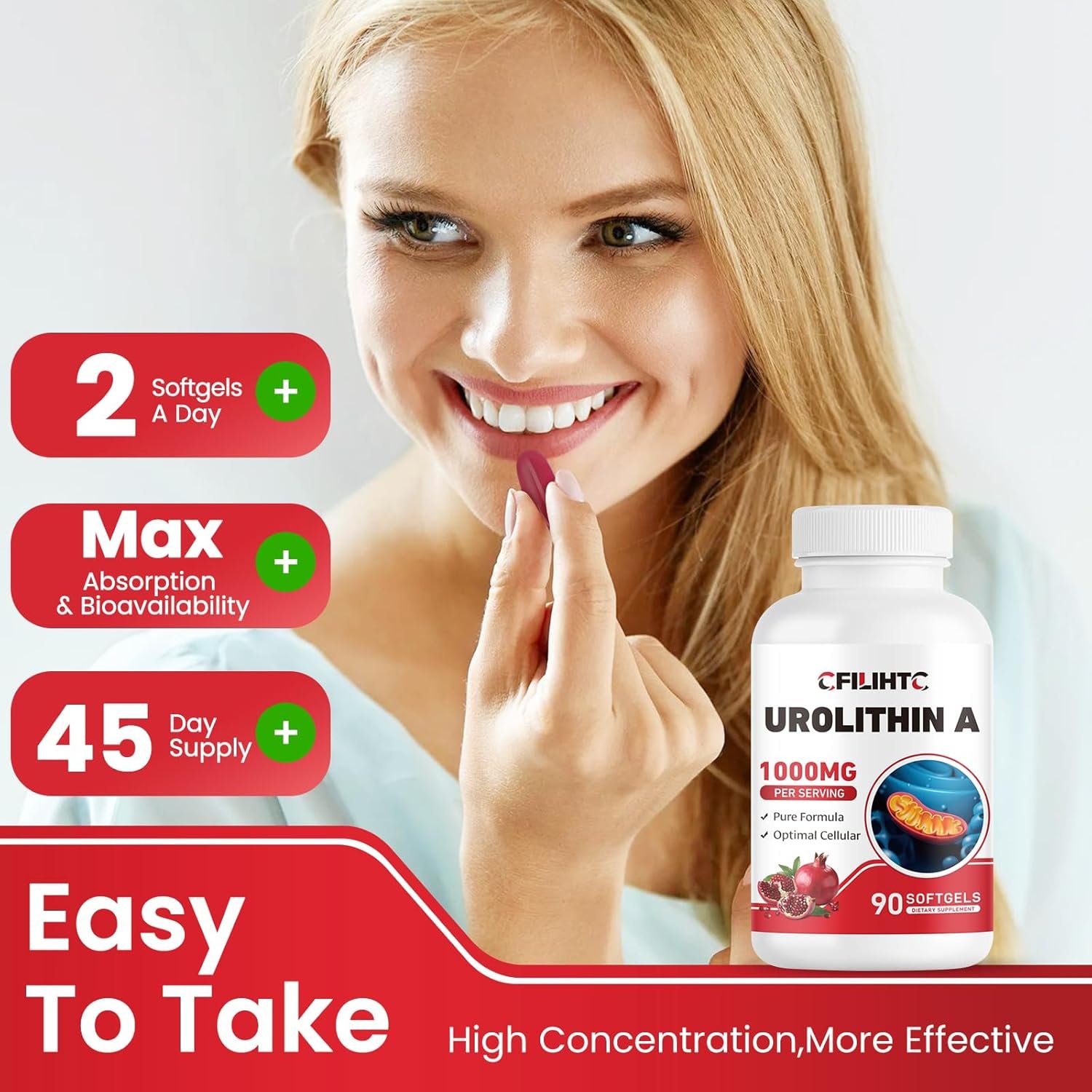 Urolithin A Supplement 1000mg, 90 Softgels for Healthy Aging, Energy, Mitochondria, Antioxidants Support - Image 8