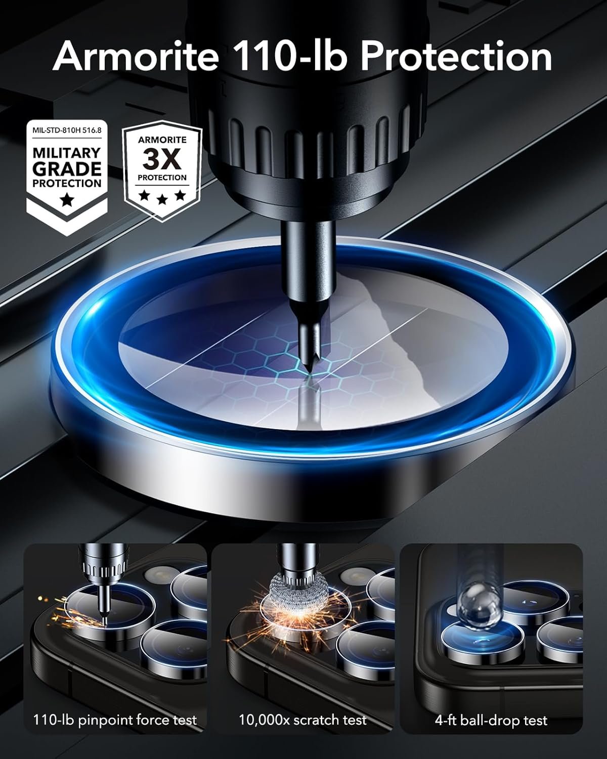 ESR Camera Lens Protector for iPhone 16 Pro Max/16 Pro/15 Pro Max/15 Pro/14 Pro Max/14 Pro, Ultra-tough HD Individual Lens Protectors, Scratch Resistant, Ultra-thin Tempered Glass, 1 Pack, Black - Image 5