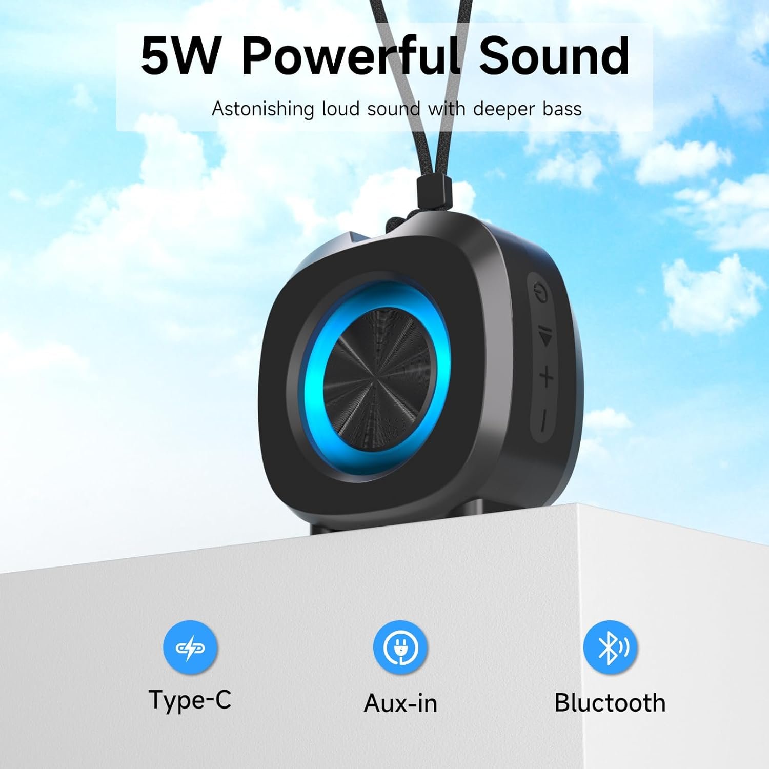 Portable Bluetooth Speakers, Small Wireless Speaker with Loud Stereo Sound, Deep Bass, IPX5 Waterproof, Bluetooth 5.3, Dual Pairing, RGB Lights, Built-in Mic, Long Playtime for Home, Outdoor, Party - Image 7