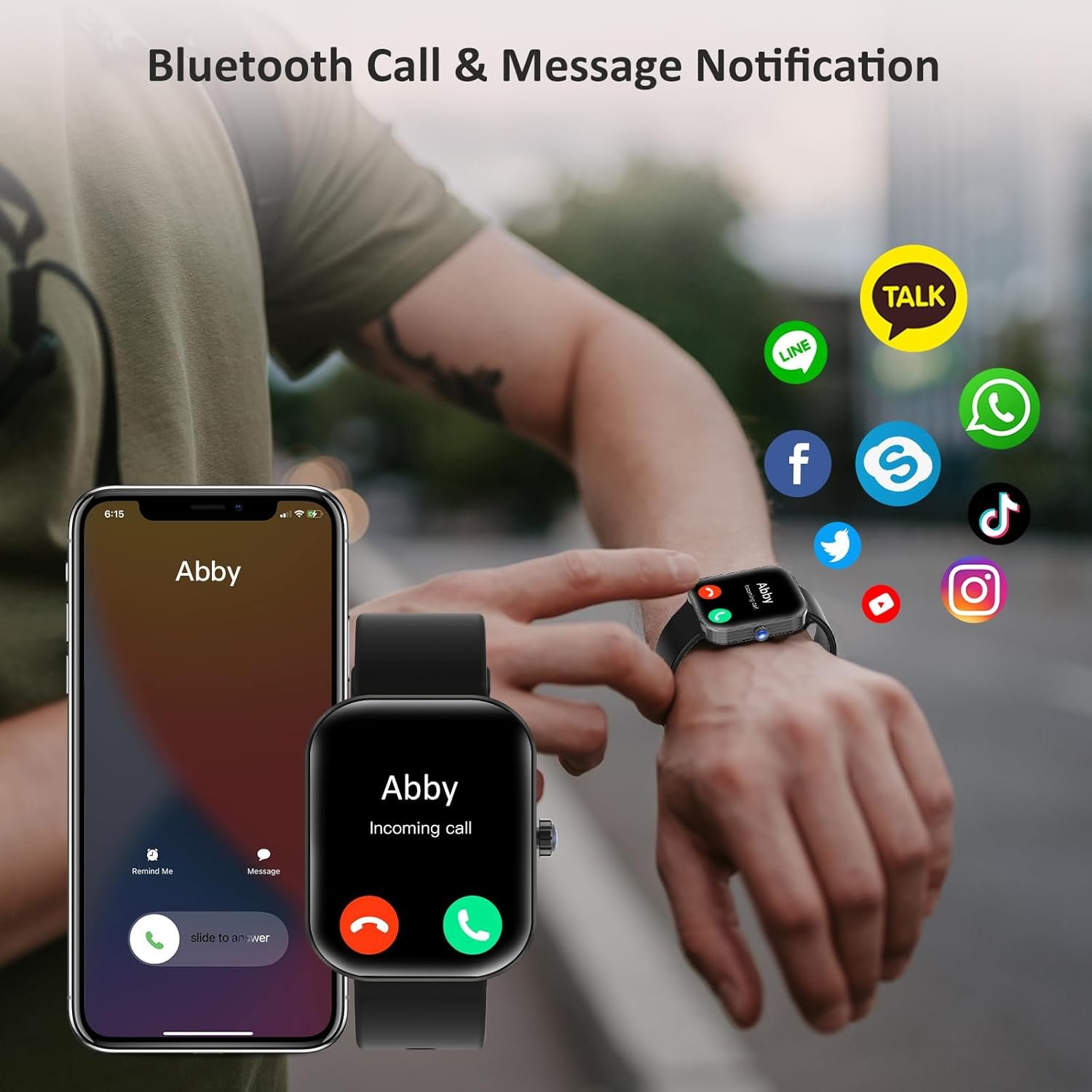 AMAZTIM Smart Watch for Men,2" HD Ultra Large Screen, 50M Waterproof Military Grade Bluetooth Call(Answer/Dial Calls) Compatible iPhone & Android,AI Voice Assistant (Black) - Image 3