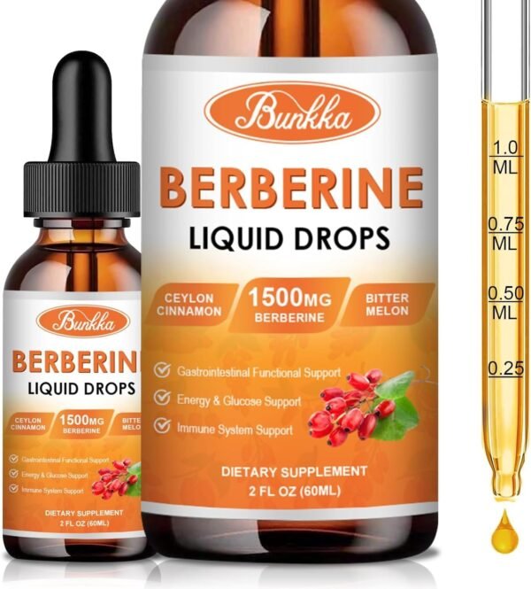 (2 Pack) Berberine Supplement, 1500mg Organic Berberine Liquid Drops with Ceylon Cinnamon, Bitter Melon, Sugar-Free & Vegan Supplement Supports Immune System & Gastrointestinal Care - 4 FL Oz - Image 2