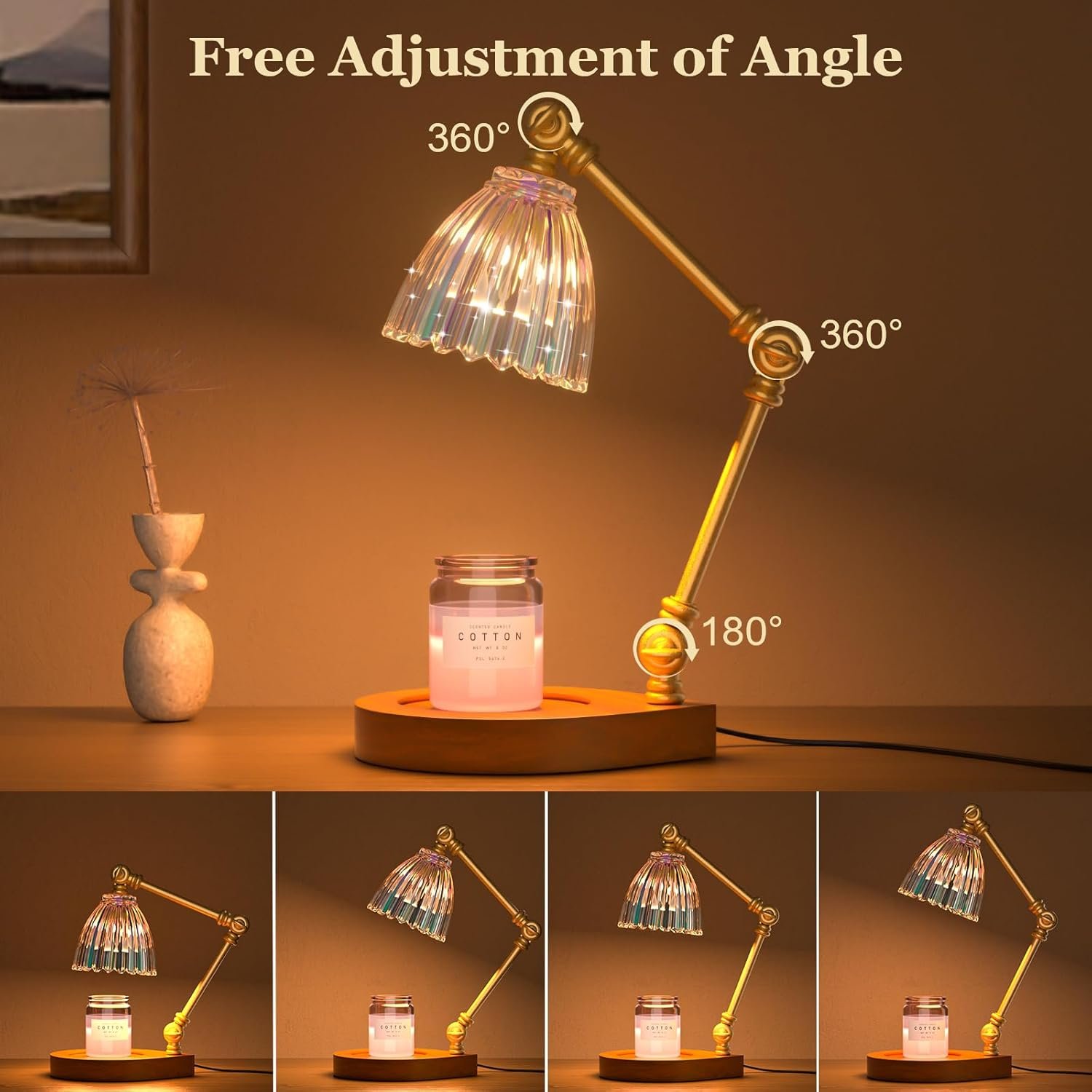 Candle Warmer Lamp, Candle Lamp with Timer and Dimmer, Adjustable Height Candle Warmer for House Warming Gifts, Home Bedroom Decor, Wax Melts Warmer with 2 Bulbs for Scented Wax, Jar Candles - Image 4