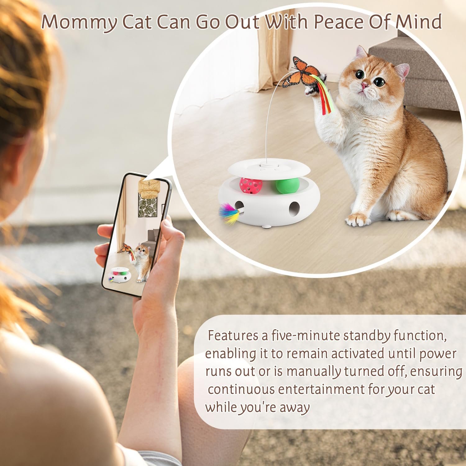 Cat Toys Interactive Cat Toy Automatic Cat Toys for Indoor Cats, 3-in-1 Electric Cat Toy USB Rechargeable, Ambush Feather, Fluttering Butterfly, Track Balls Kitten Toy Cat Exercise Toys - Image 5