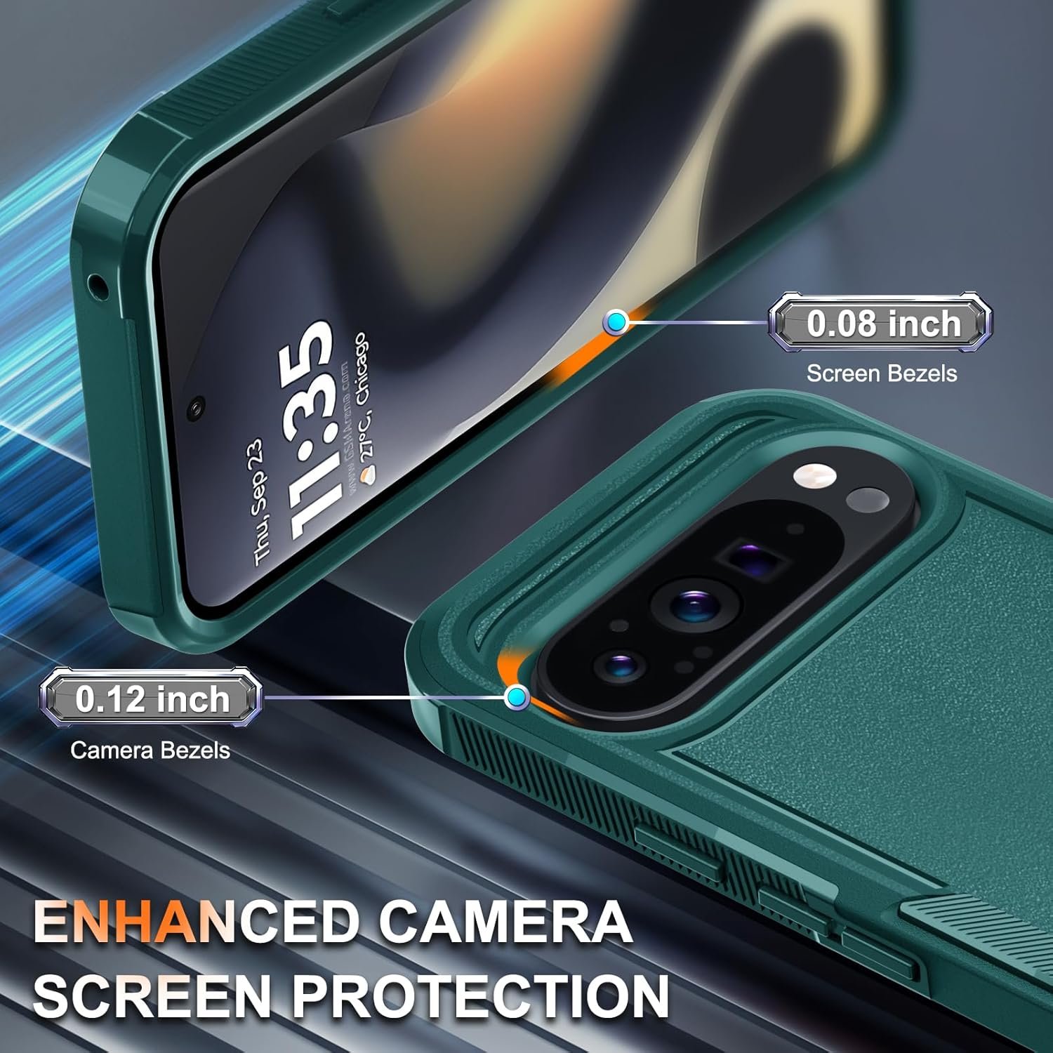 RMOCR Case for Google Pixel 9 Pro XL, Full Body Heavy Duty Rugged Shockproof Protective Phone Cover with Lanyard Strap, Tempered Glass Screen Protector and Camera Lens Cover, Dark Green - Image 8