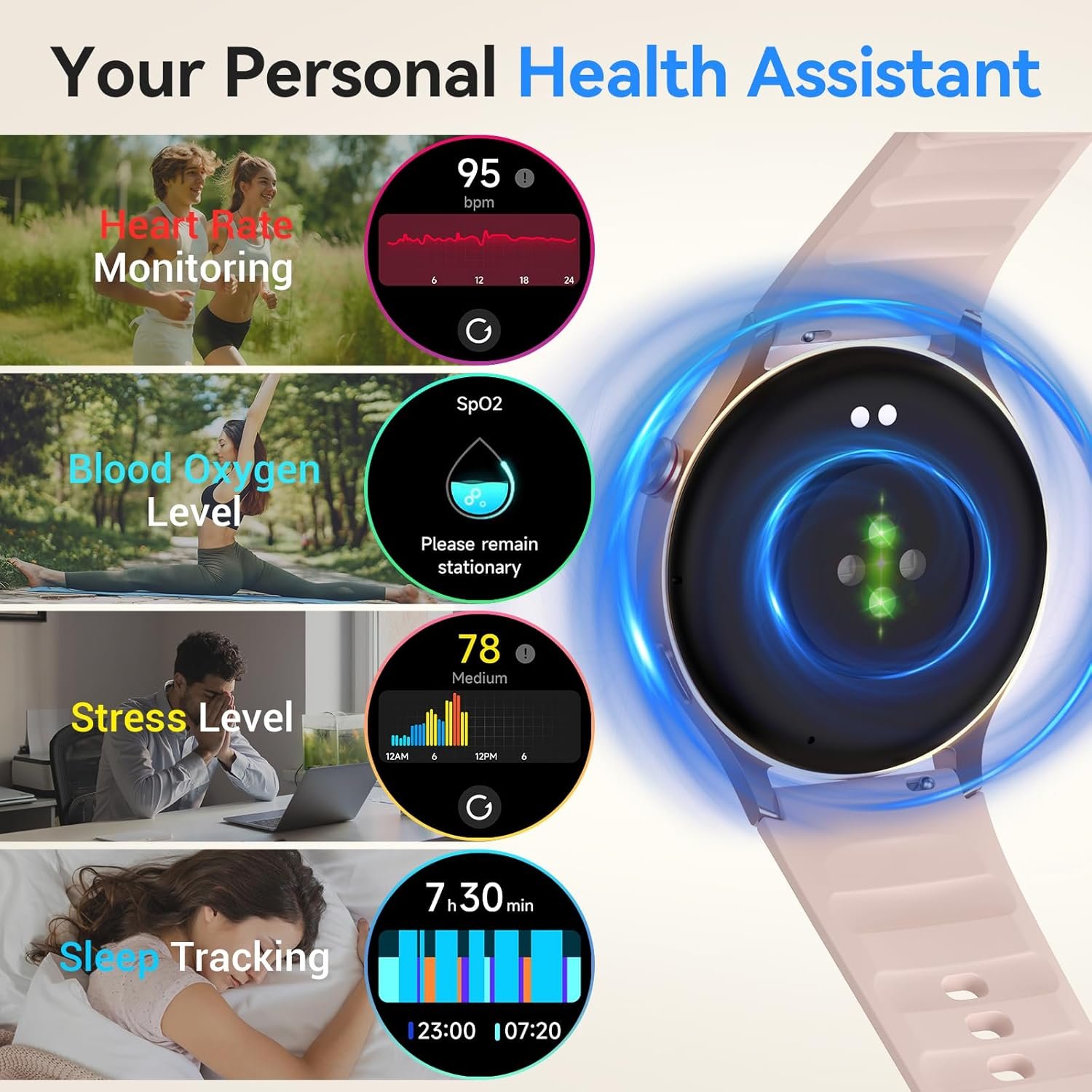 Fitpolo Smart Watch for Women, 1.32" AMOLED Touchscreen, Make/Answer Calls, Heart Rate SpO2 Monitor, Fitness Tracker, IP68 Waterproof, Compatible with iOS & Android, Sleep & Activity Tracking - Image 5