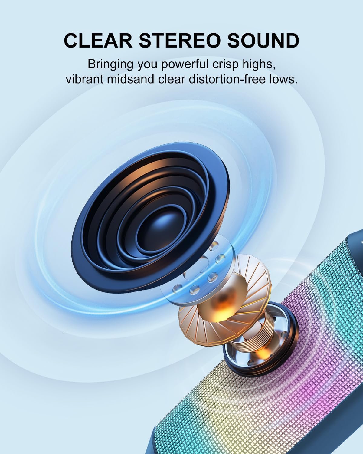 Bluetooth Speaker, Portable Wireless HD Stereo Sound with Cool Lights, IPX4 Waterproof, USB Rechargeable,TWS Pairing,for Party Outdoor Camping Travel Electronics Gadgets,Him Her Birthday Gifts - Image 3