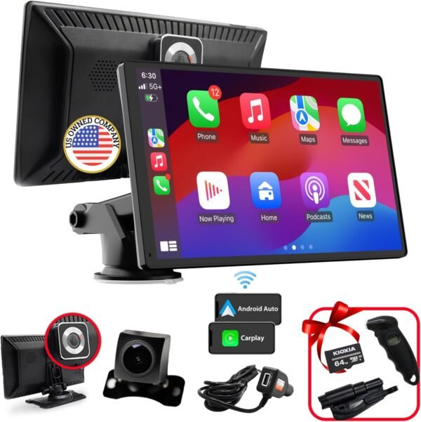 [NEW 2025] Portable Wireless Apple Carplay & Android Auto | 4K Dash Cam, 9" Touch Screen | Car Stereo Car Accessories | 1080p Backup Camera | Dual Bluetooth, Car Adapter Speaker Mirror Link/AUX/FM/GPS - Image 2