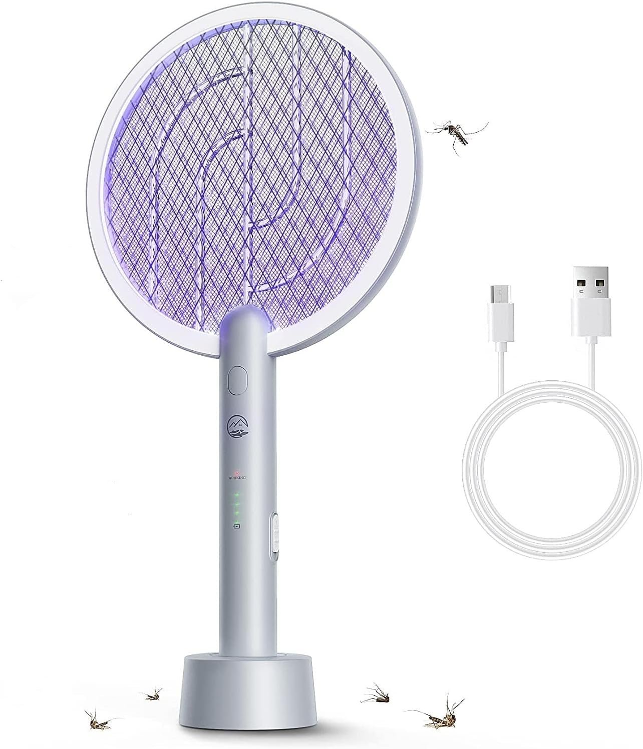 Electric Fly Swatter Racket 1 Pack, Mosiller 2 in 1 Bug Zapper with USB Rechargeable Base, 4000 Volt Indoor Outdoor Mosquito Killer with 3-Layer Safety Mesh for Pest Insect Control & Flying Trap - Image 2