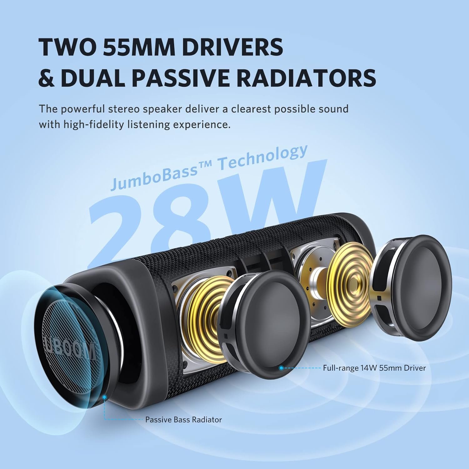 EarFun Bluetooth Speaker, UBOOM L Portable Wireless Speaker 28W Loud Stereo Sound, Rich Bass, IP67 Waterproof & Dustproof, Dual Pairing, Built-in Mic, Low Latency for Party, Indoor & Outdoor - Image 4