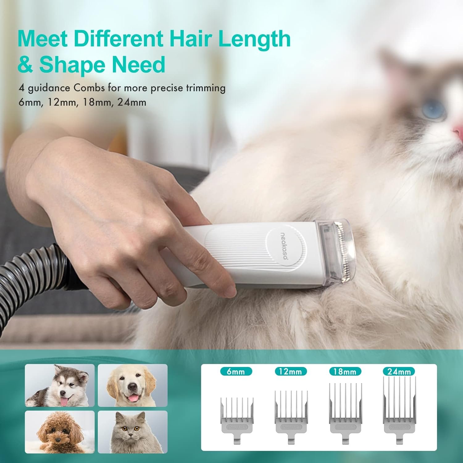 neabot Neakasa P1 Pro Pet Grooming Kit & Vacuum Suction 99% Pet Hair, Professional Clippers with 5 Proven Grooming Tools for Dogs Cats and Other Animals - Image 5