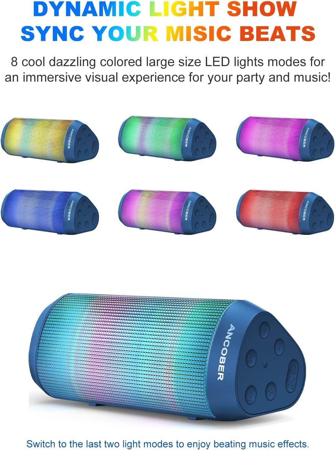 Bluetooth Speaker, Portable Wireless HD Stereo Sound with Cool Lights, IPX4 Waterproof, USB Rechargeable,TWS Pairing,for Party Outdoor Camping Travel Electronics Gadgets,Him Her Birthday Gifts - Image 5