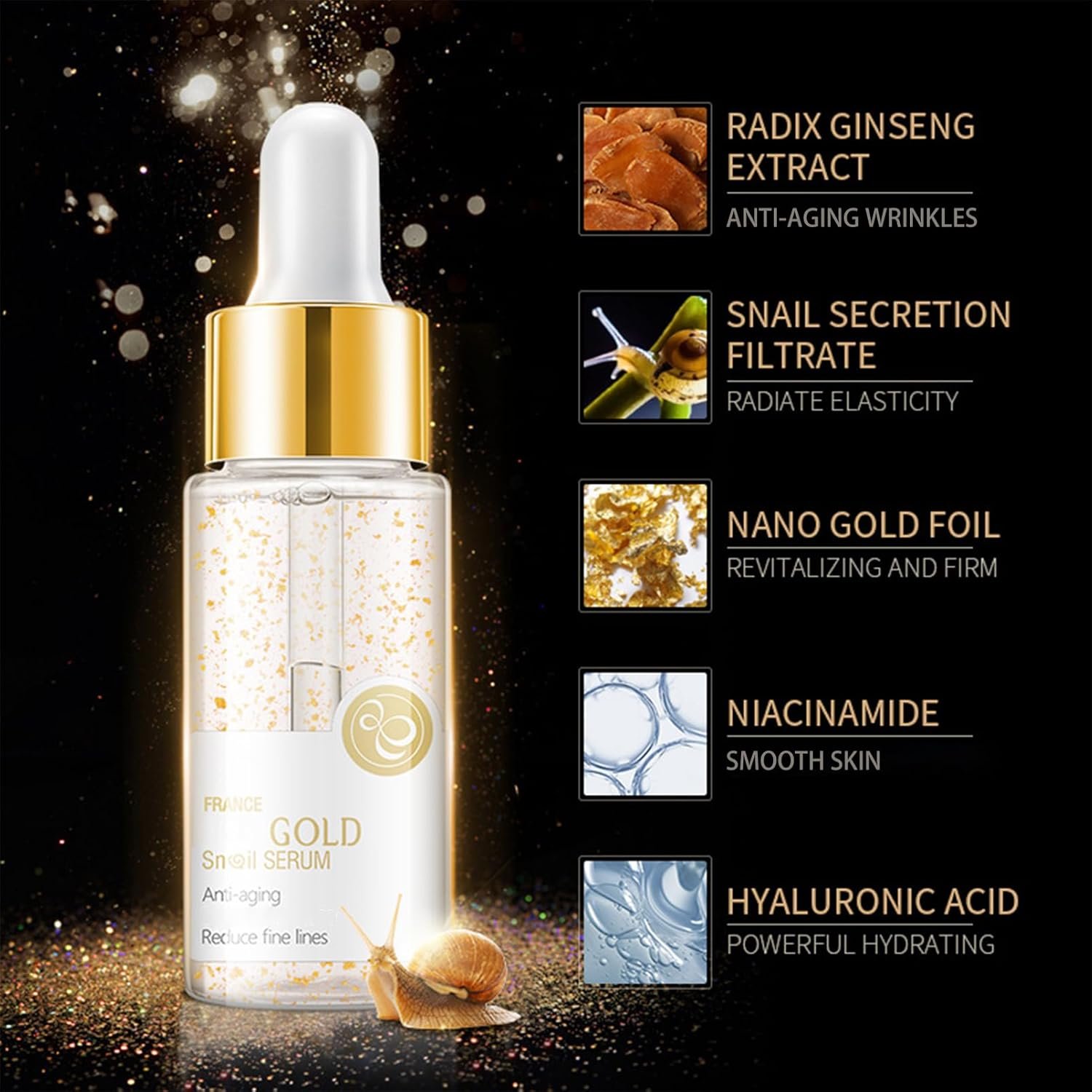 Snail Mucin Serum Moisturizer, Snail Mucin Essence, Face Moisturizer for Women with Hyaluronic Acid Serum, Niacinamide Serum, Ginseng Extract, Facial Serum for Hydrating, Anti-Wrinkle - Image 5