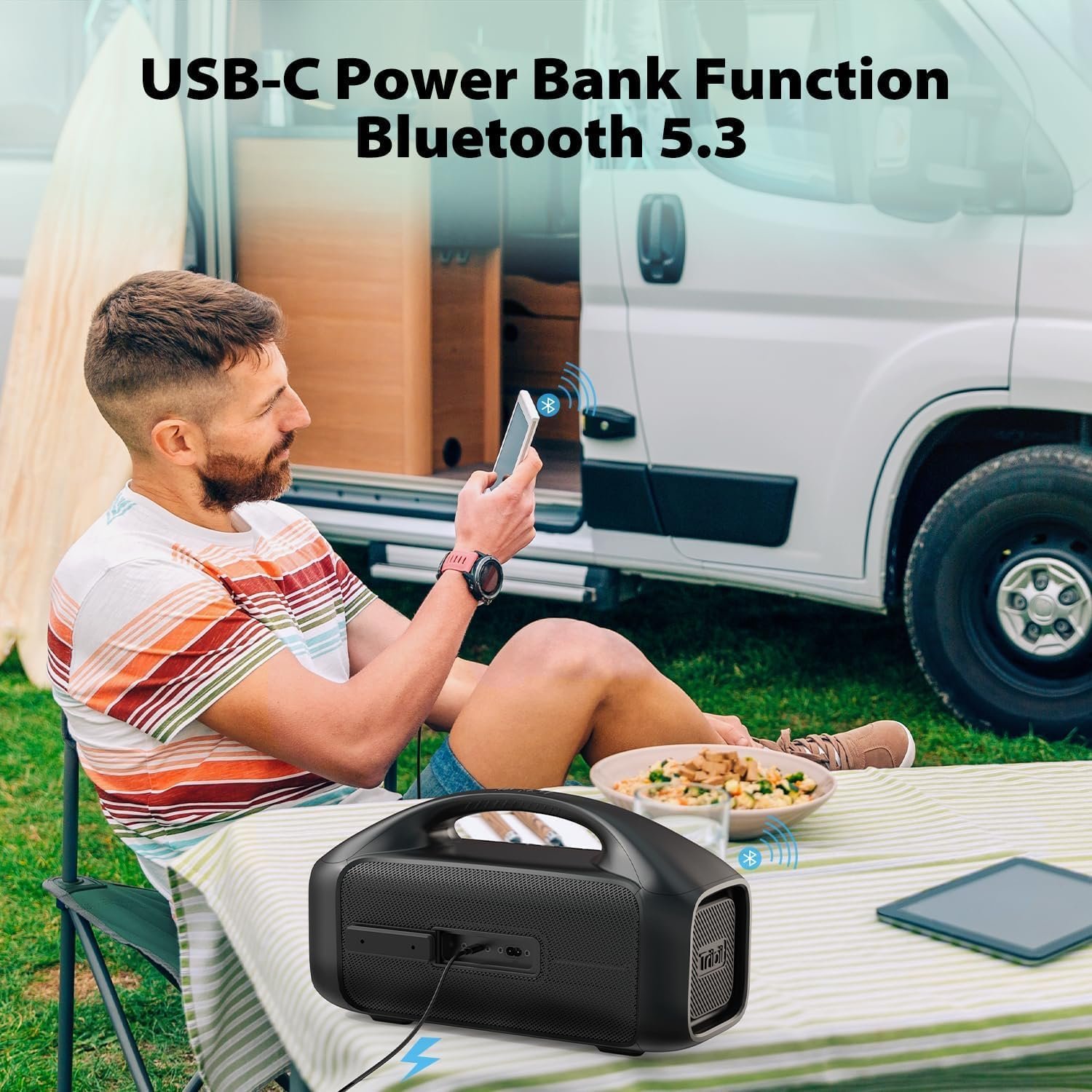 Tribit StormBox Blast Portable Speaker: 90W Loud Stereo Sound with XBass, IPX7 Waterproof Bluetooth Speaker with LED Light, PowerBank, Bluetooth 5.3&TWS, Custom EQ, 30H Playtime for Outdoor - Image 6