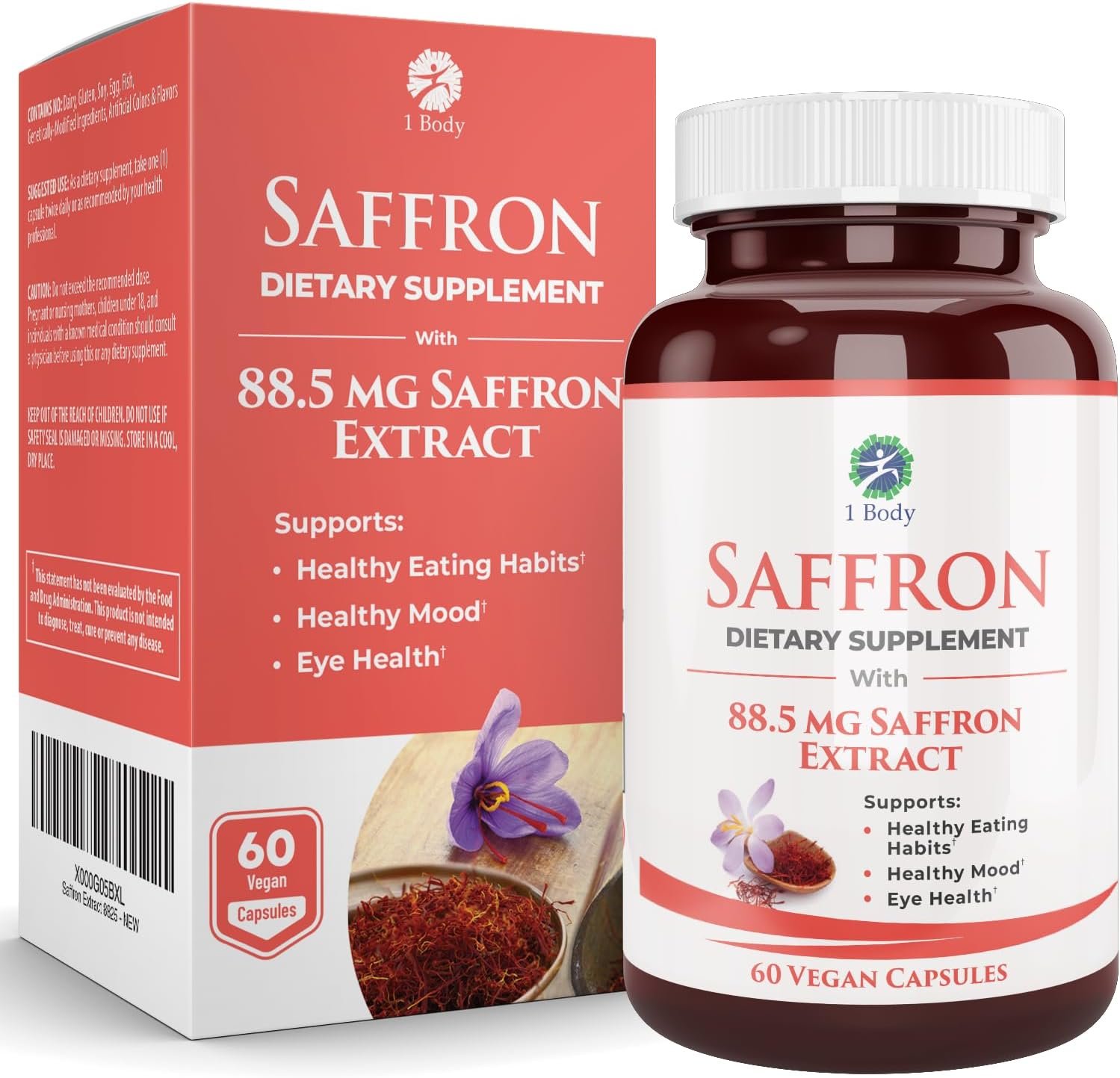 1 Body Saffron Extract 8825 – Antioxidant & Mood Support Saffron Supplement – 88.5 mg of Pure Safranal per Vegetarian Capsule - Image 2