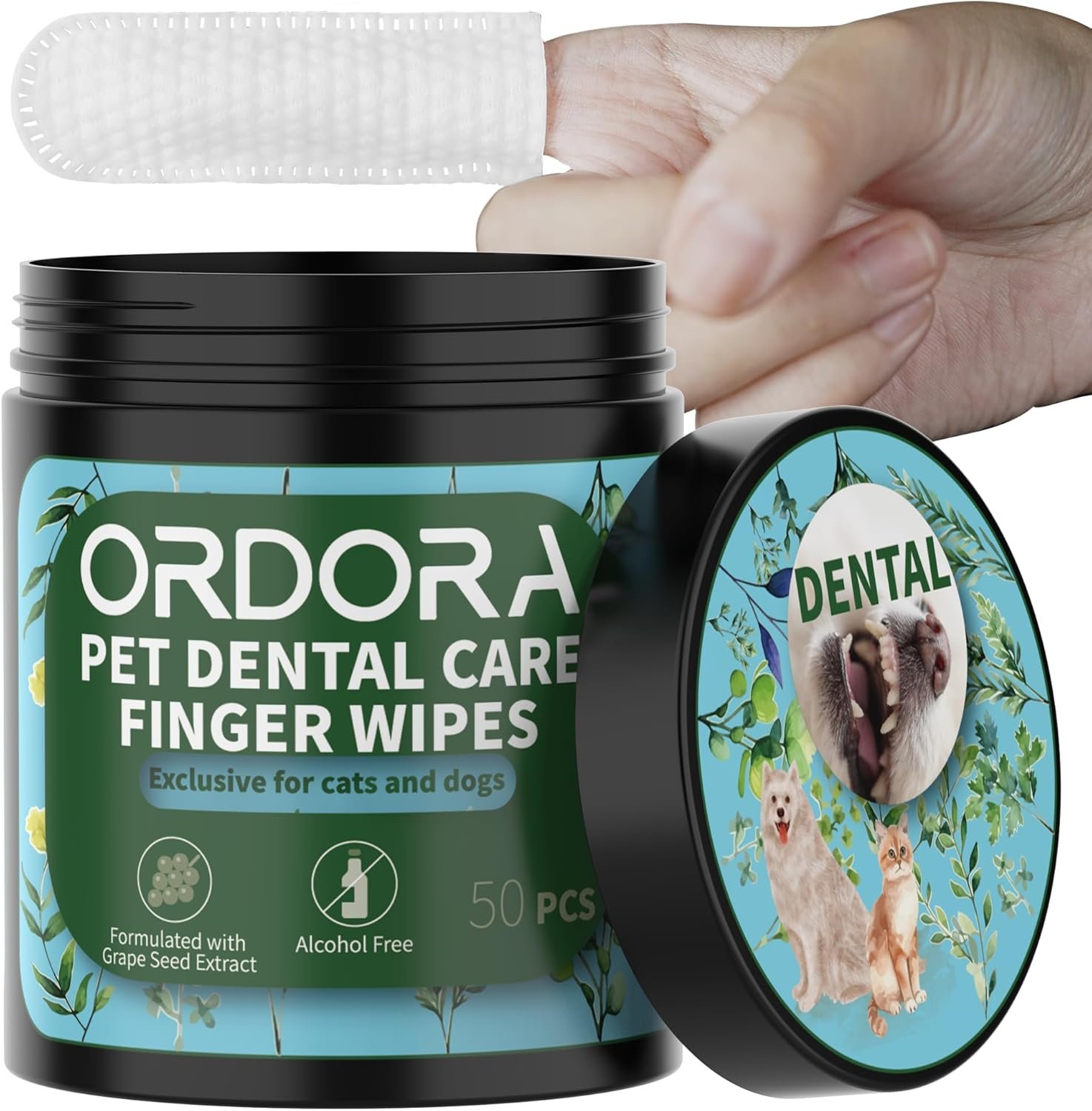 ORDORA PET Teeth Cleaning Wipes for Dogs & Cats, Dog Teeth Cleaning Finger Wipes - Dog Tooth Brushing Kit Dental Wipes - Reduces Plaque & Freshens Breath (50 Pcs) - Image 2