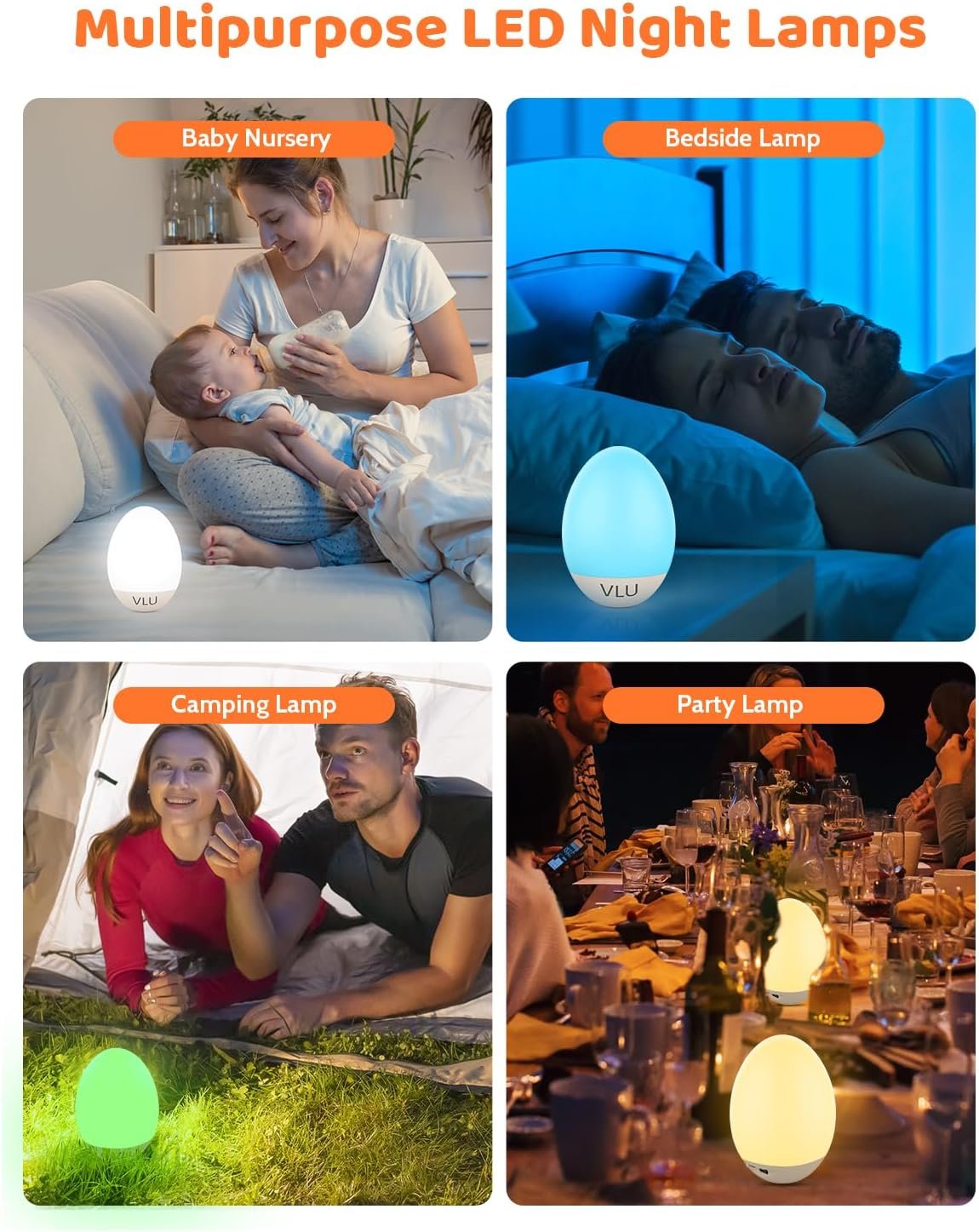 VLU Night Light for Kids, LED Night Light, Dimmable & Rechargeable Night Light with Multi-Color & Tumbler, Egg Night Light for Baby Nursery & Breastfeeding, Eye Caring - Image 9