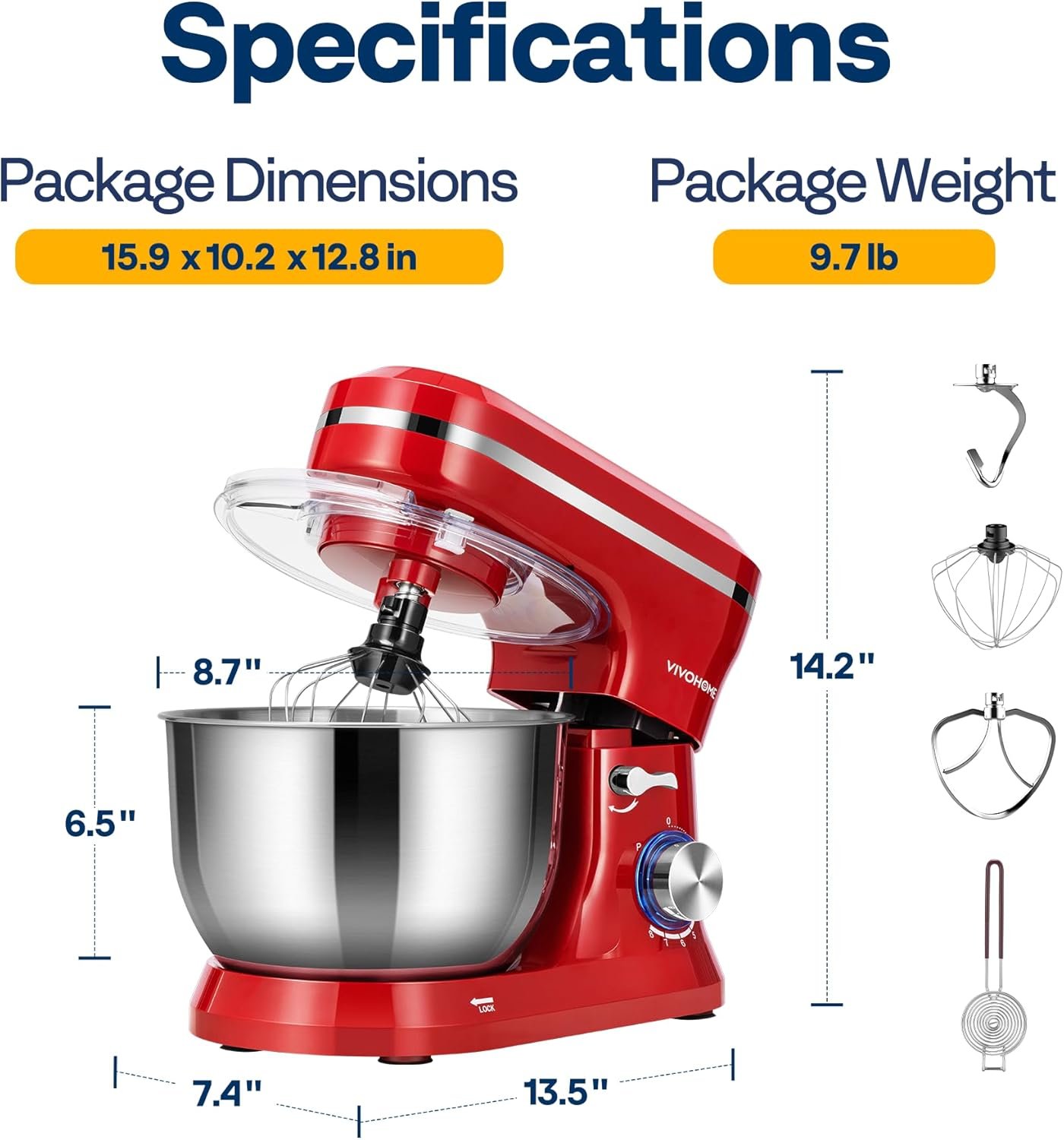 VIVOHOME 4.75 Quart Stand Mixer, 8 Speed Kitchen Electric Food Mixer, Household Stand Mixer for Baking, Cake, Bread with Beater, Dough Hook, Wire Whip and Egg Separator, Red - Image 9
