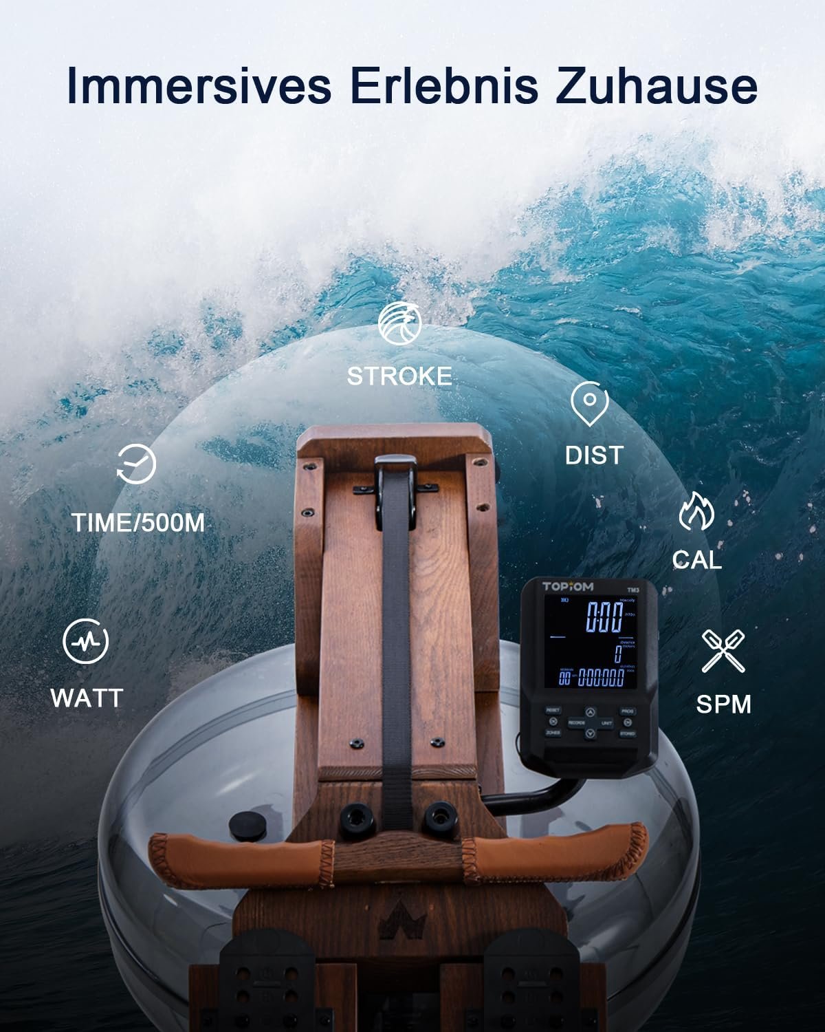 Water Rowing Machine for Home Use, Foldable Rower Machine with Dedicated Monitor & Bluetooth App, Upgraded Handle, Adjustable Footpad, Tablet Holder Water Rowing Machine - Image 7