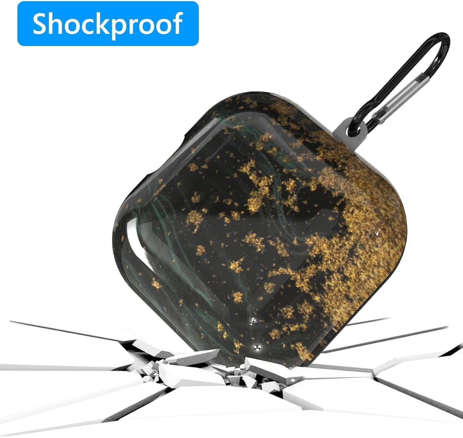 Geekria PC Case Cover Compatible with Beats Powerbeats Pro True Wireless Earbuds, Earphones Skin Cover, Protective Carrying Case with Keychain Hook, Charging Port Accessible (Marble Black Gold) - Image 3