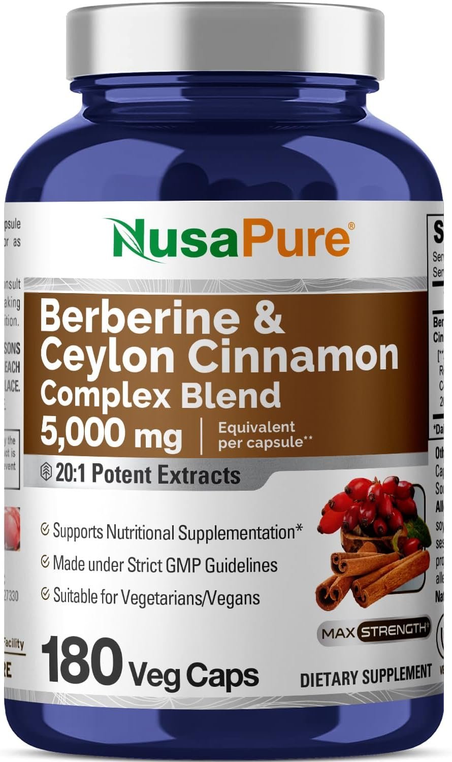 NusaPure Berberine with Ceylon Cinnamon 5000mg 180 Veggie Capsules, Vegetarian, Non-GMO Supplement, (Berberine Complex) - Image 2