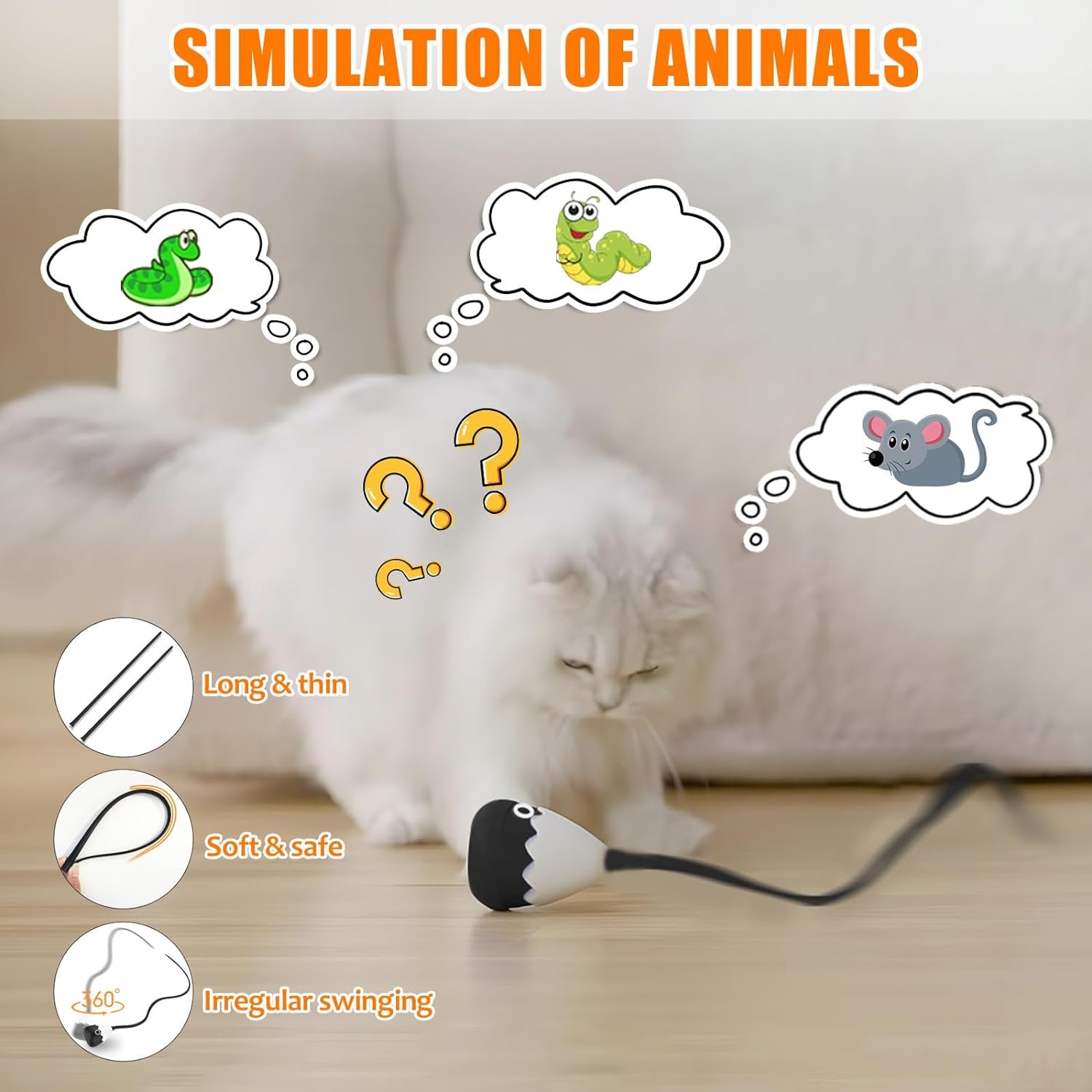 Cat Wand Toy, Automatic Silicone Tail Teaser Toy 2 in 1, Electronic Interactive Cat Toy for Indoor Cats, Rechargeable Exercise Toy for Kitten-Black - Image 4