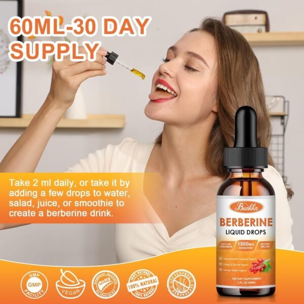 (2 Pack) Berberine Supplement, 1500mg Organic Berberine Liquid Drops with Ceylon Cinnamon, Bitter Melon, Sugar-Free & Vegan Supplement Supports Immune System & Gastrointestinal Care - 4 FL Oz - Image 6